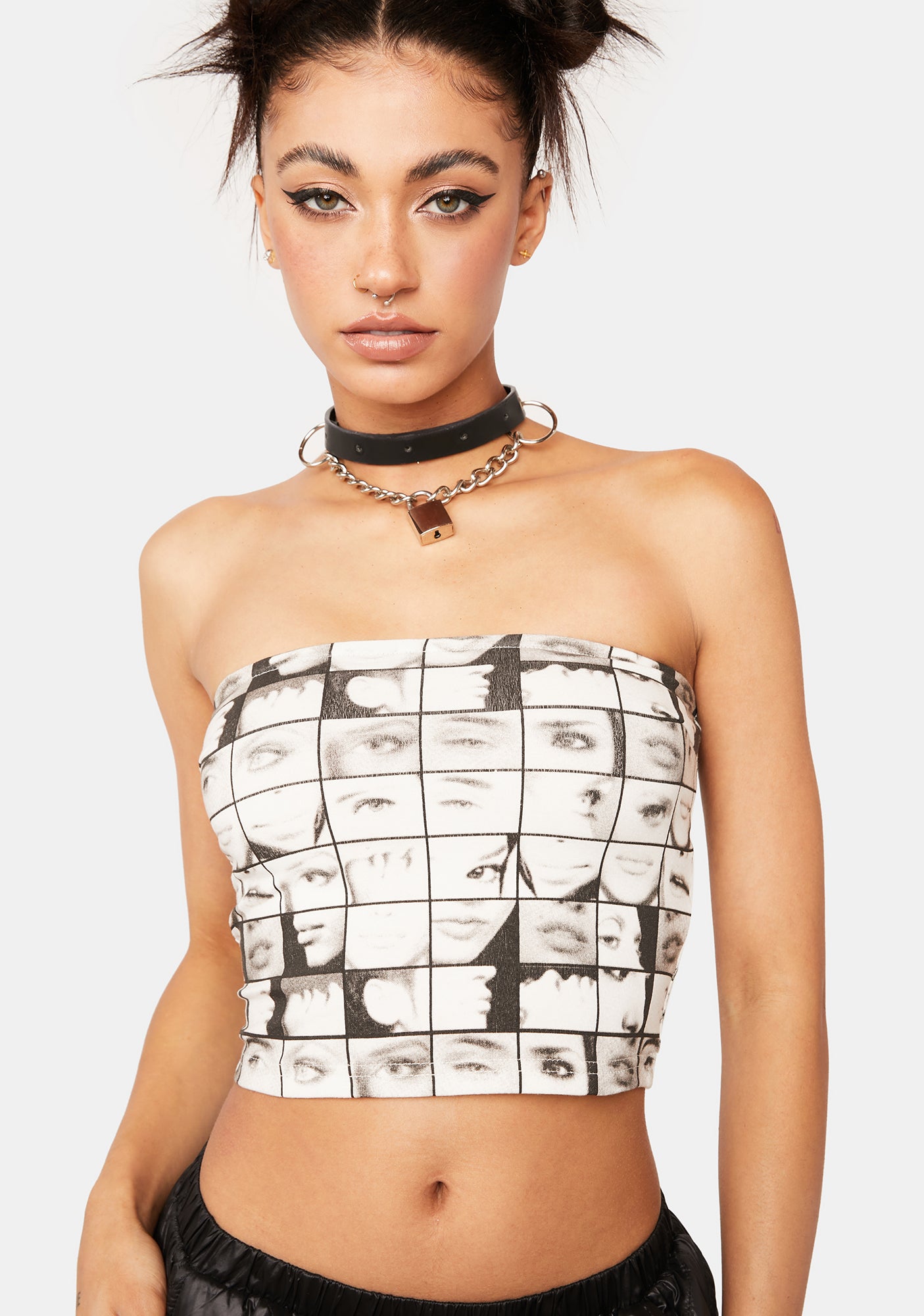 Edikted Printed Strapless Tube Top- White/Black  Dolls Kill