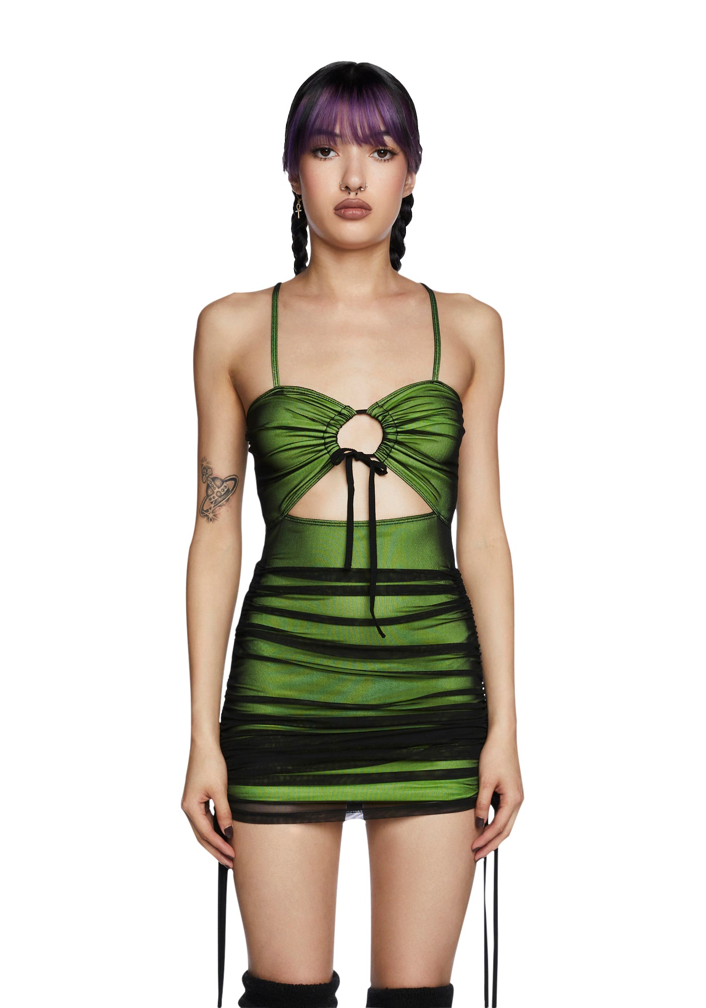 green emerald velvet dress Clementine One Shoulder Mini Dress - Ribbed with Side Ruching main image 0