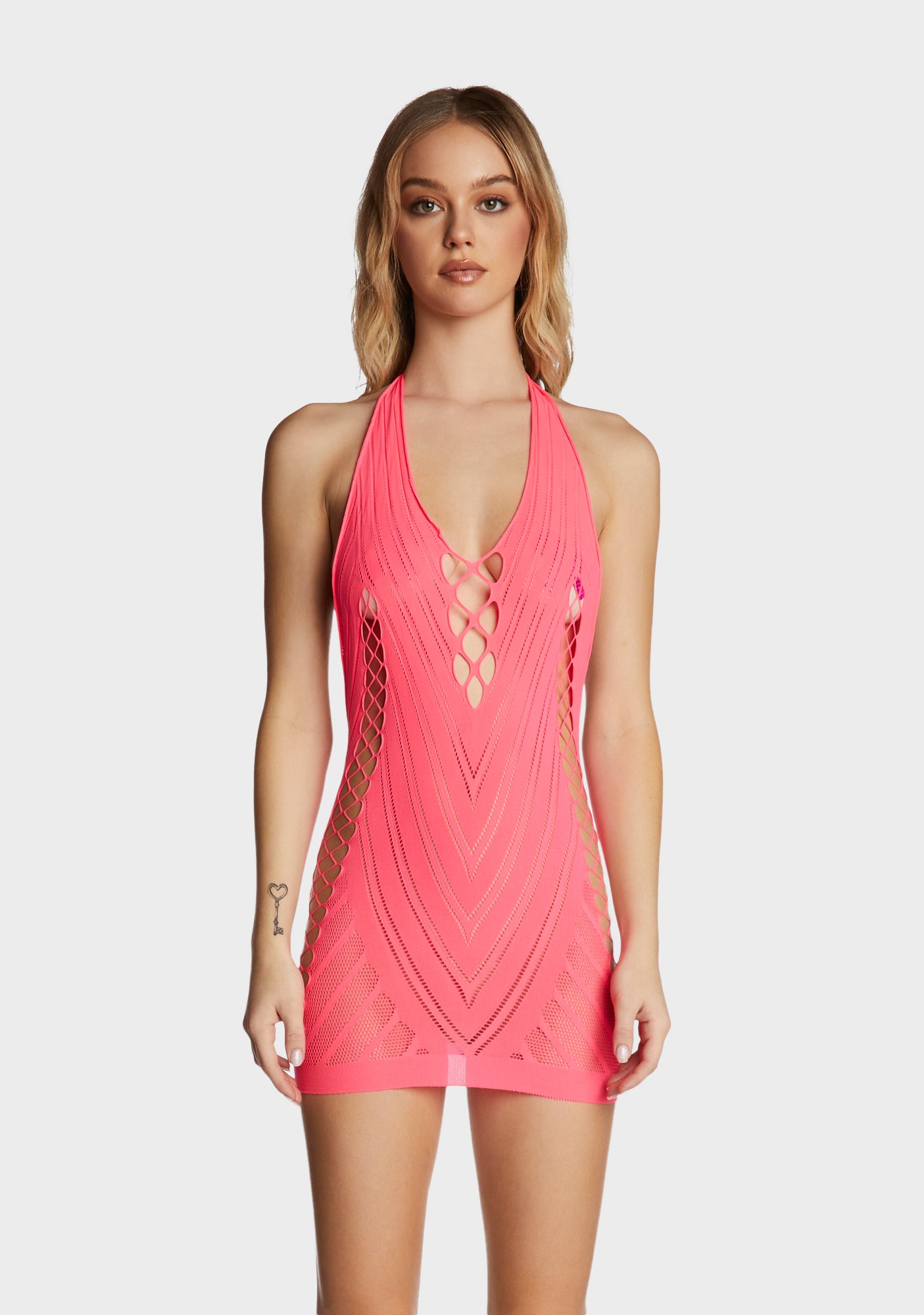 Sheer Fishnet Bodycon Halter Mini Dress - Green Dolls Kill Sheer Fishnet Bodycon Halter Mini Dress - Green Dolls Kill