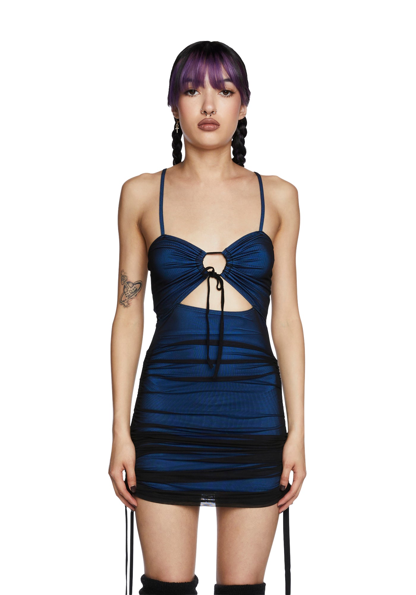 Current Mood Mesh Ruched Mini Dress - Blue – Dolls Kill