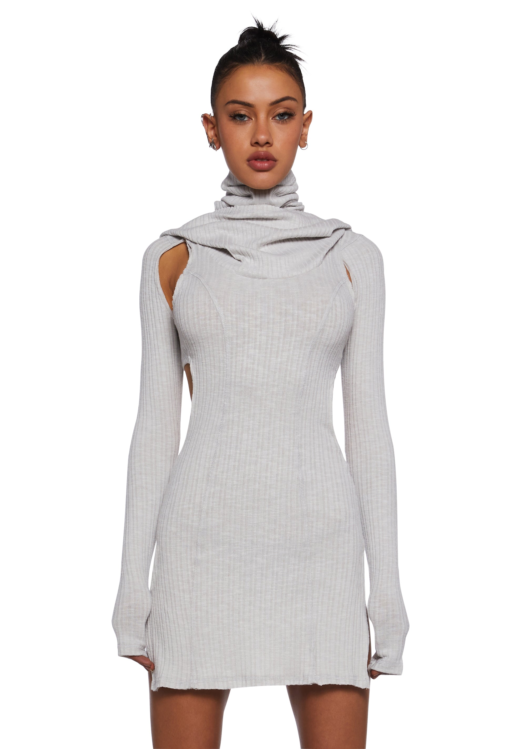 Darker Wavs Ribbed Hooded Cut Out Mini Dress - Off White Dolls Kill Darker Wavs Ribbed Hooded Cut Out Mini Dress - Off White Dolls Kill