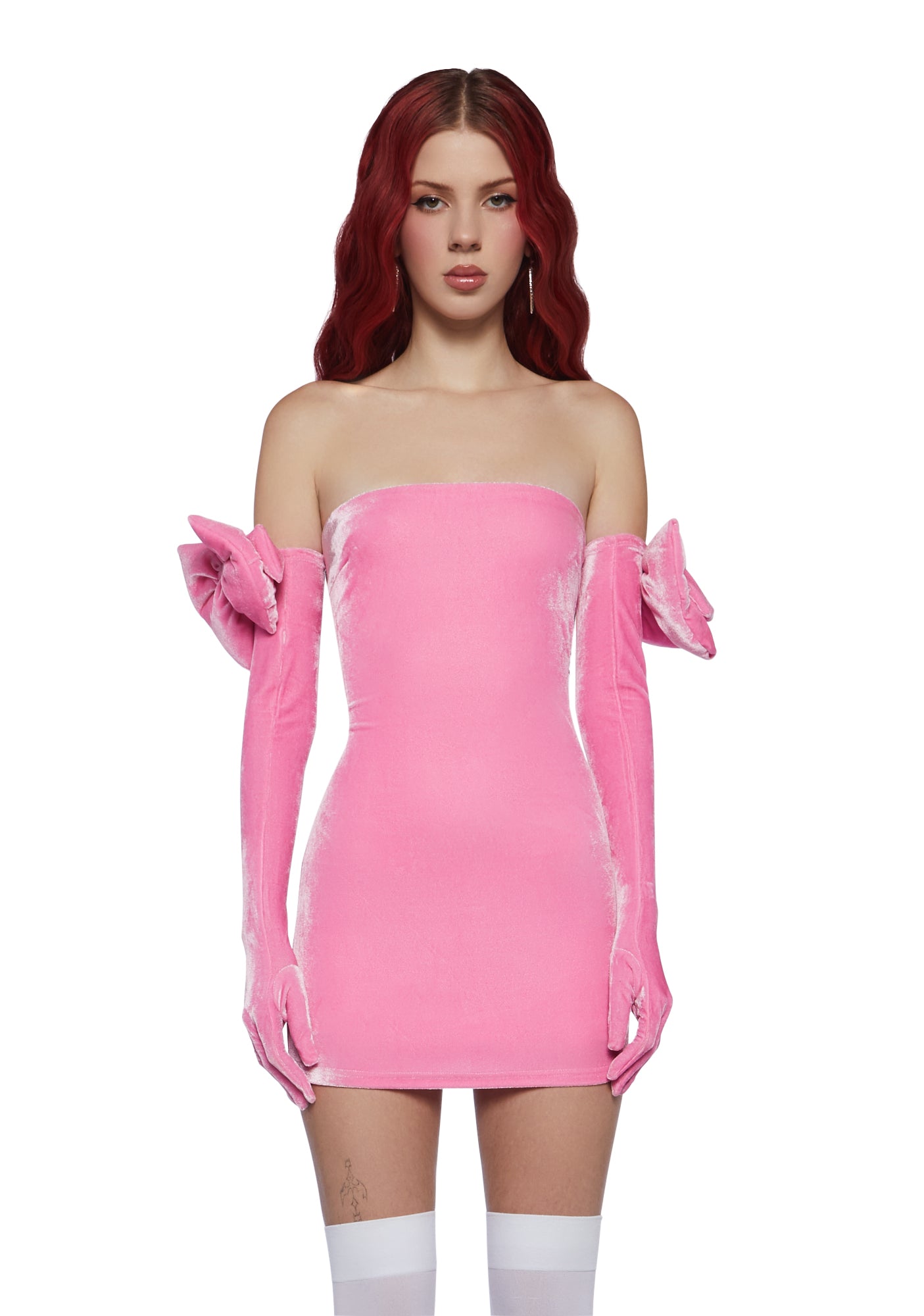 Sugar Thrillz Velour Mini Dress And Glove Set- Pink Dolls Kill Sugar Thrillz Velour Mini Dress And Glove Set- Pink Dolls Kill