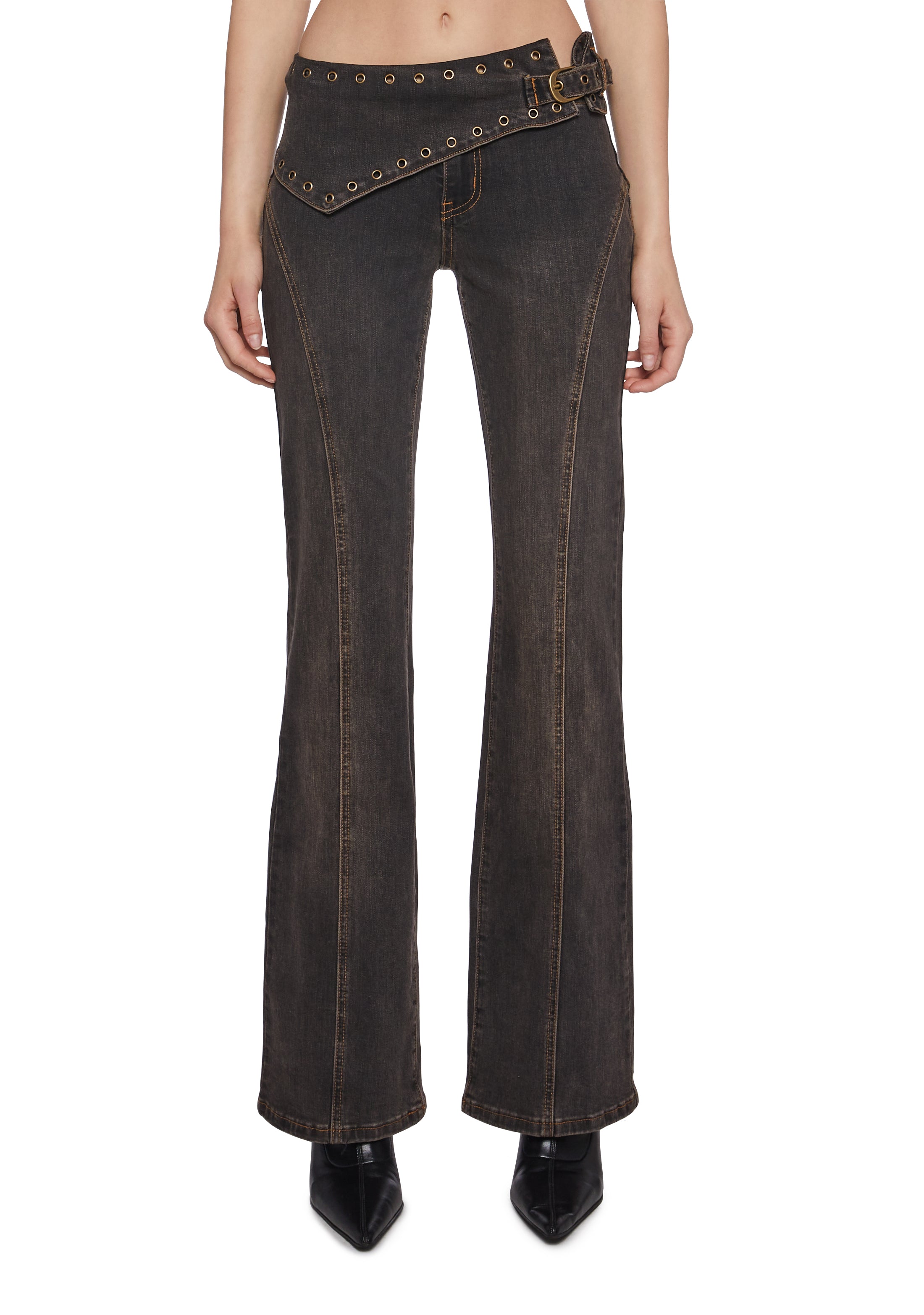 Womens Washed Denim Boot Cut Jeans Current Mood Black – Dolls Kill