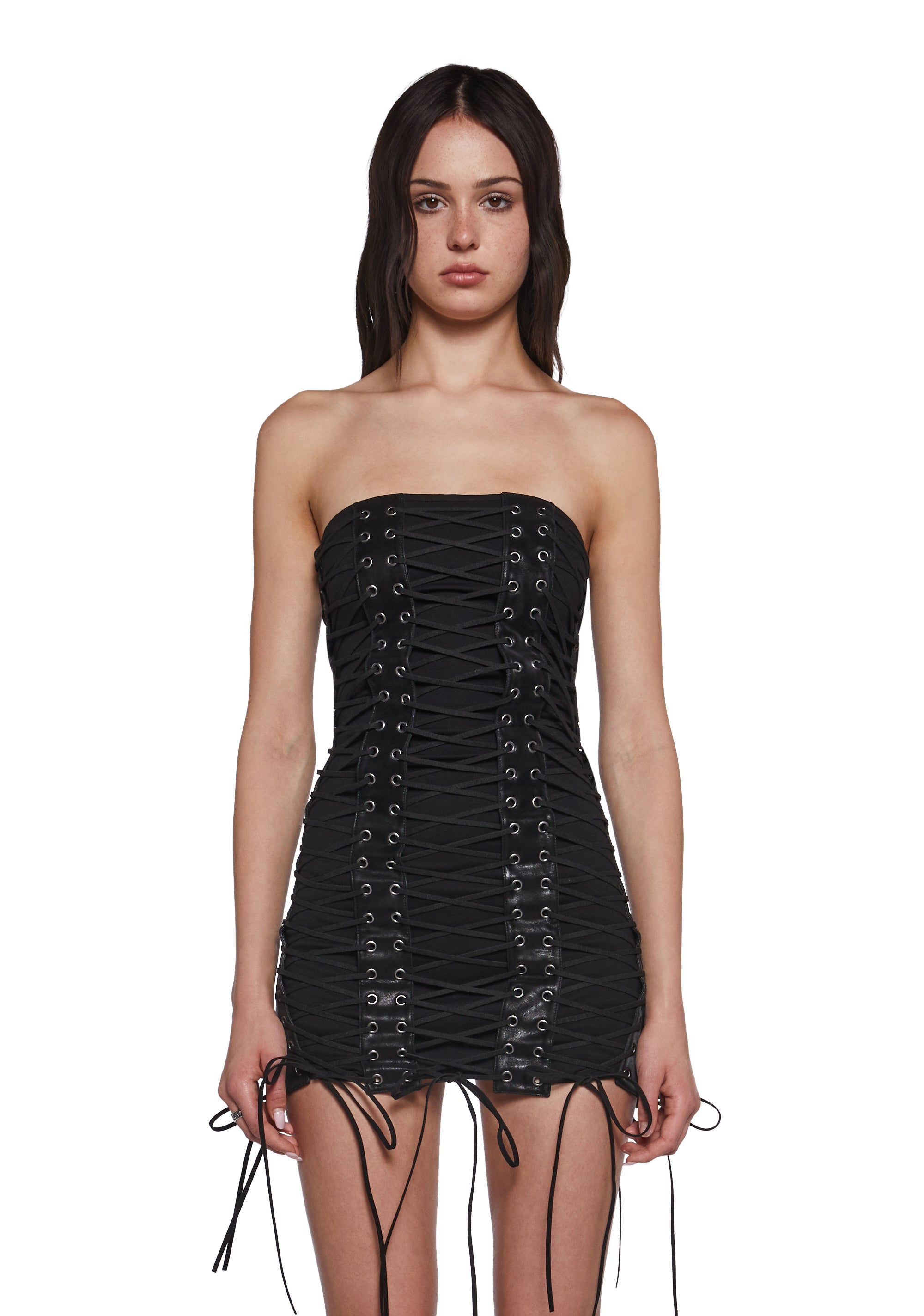 strapless lace mini dress Womens Strapless Lace Up Mini Dress Current Mood