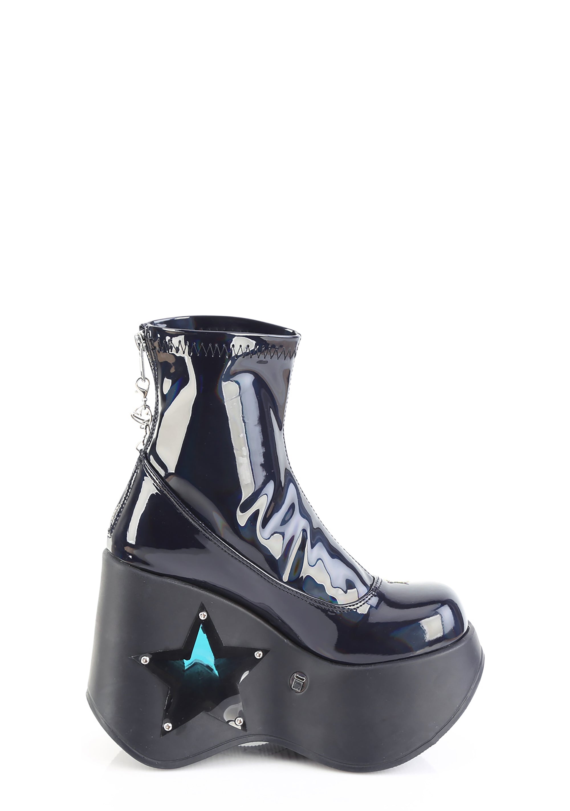 Demonia Blaze-108 LED Light-Up Star Ankle Holo Boots Black