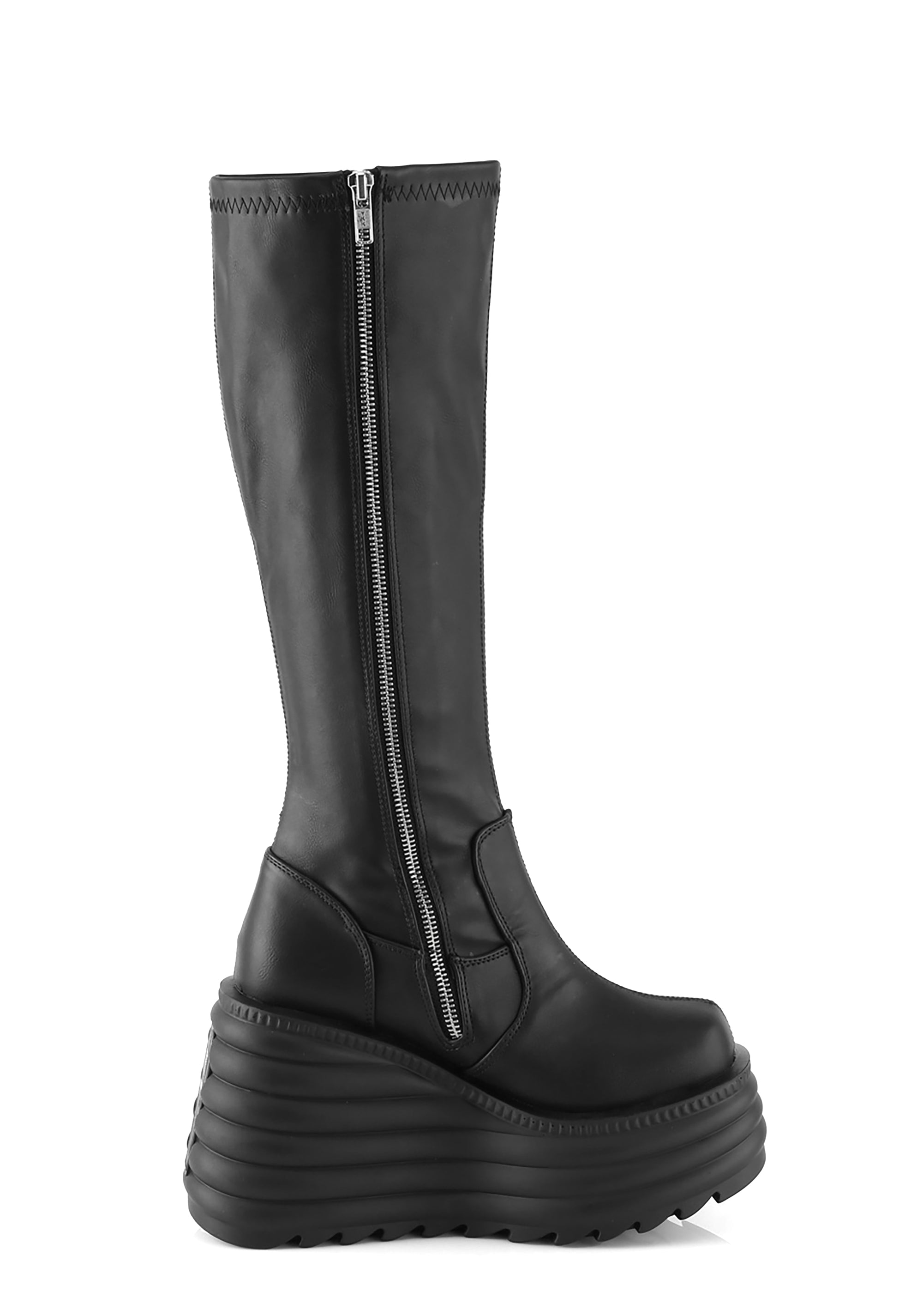 ミョページ Demonia Morte-300 Platform Stretch Knee High Wedge Boots