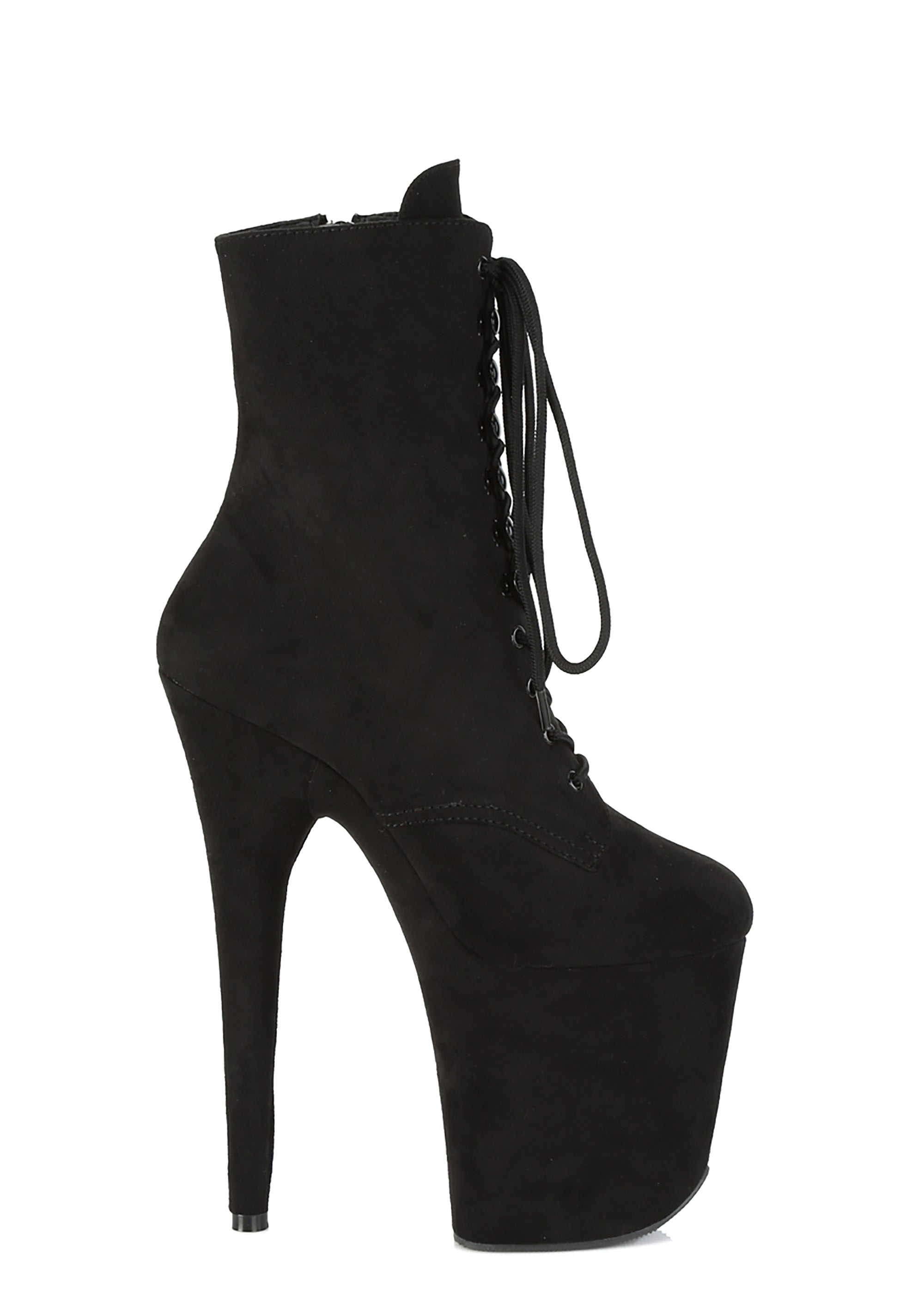 Pleaser Flamingo-1020FS Faux Suede Lace Up Ankle Boots Black