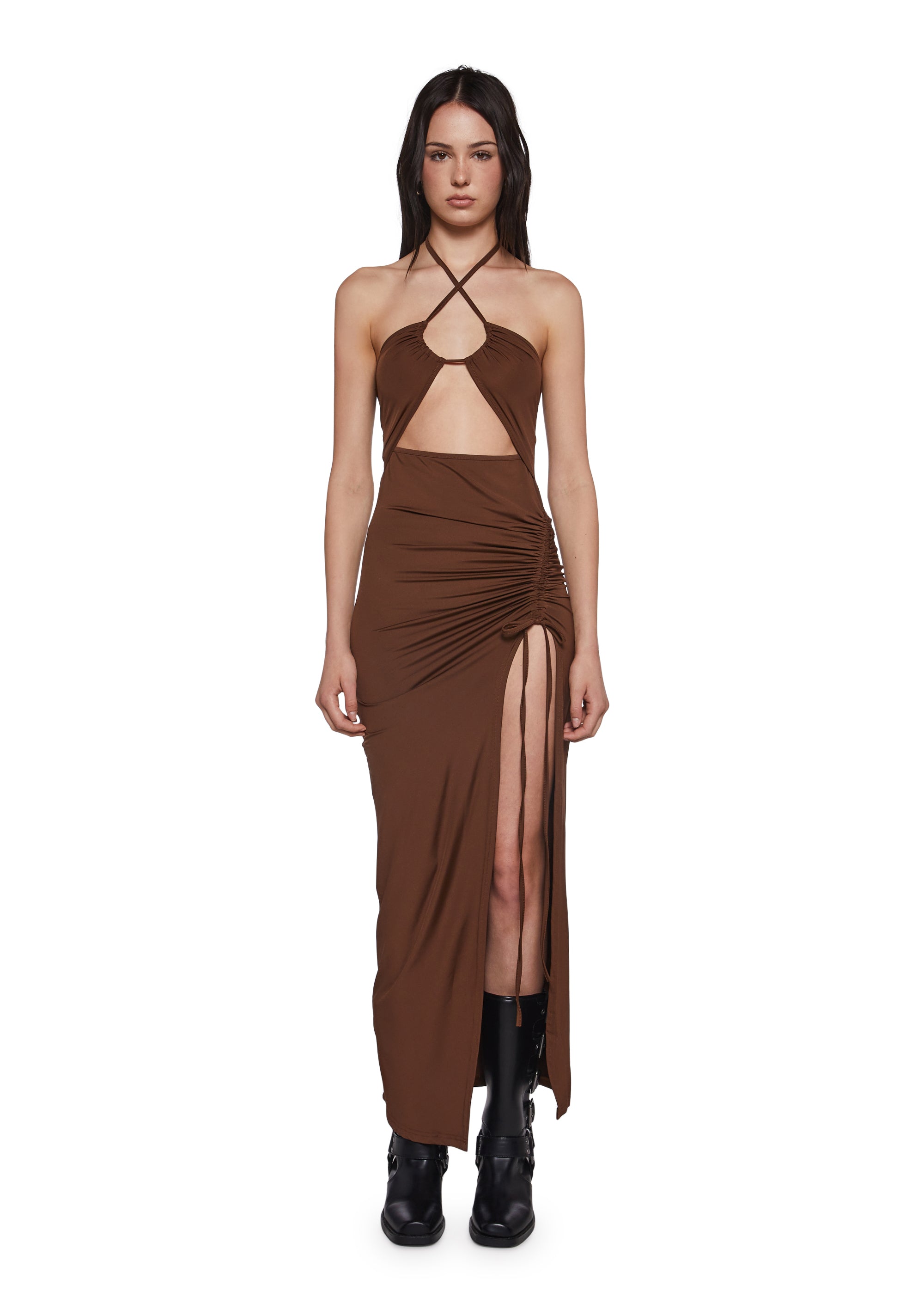 Womens Sexy Backless Maxi Dress - Brown Dolls Kill Womens Sexy Backless Maxi Dress - Brown Dolls Kill