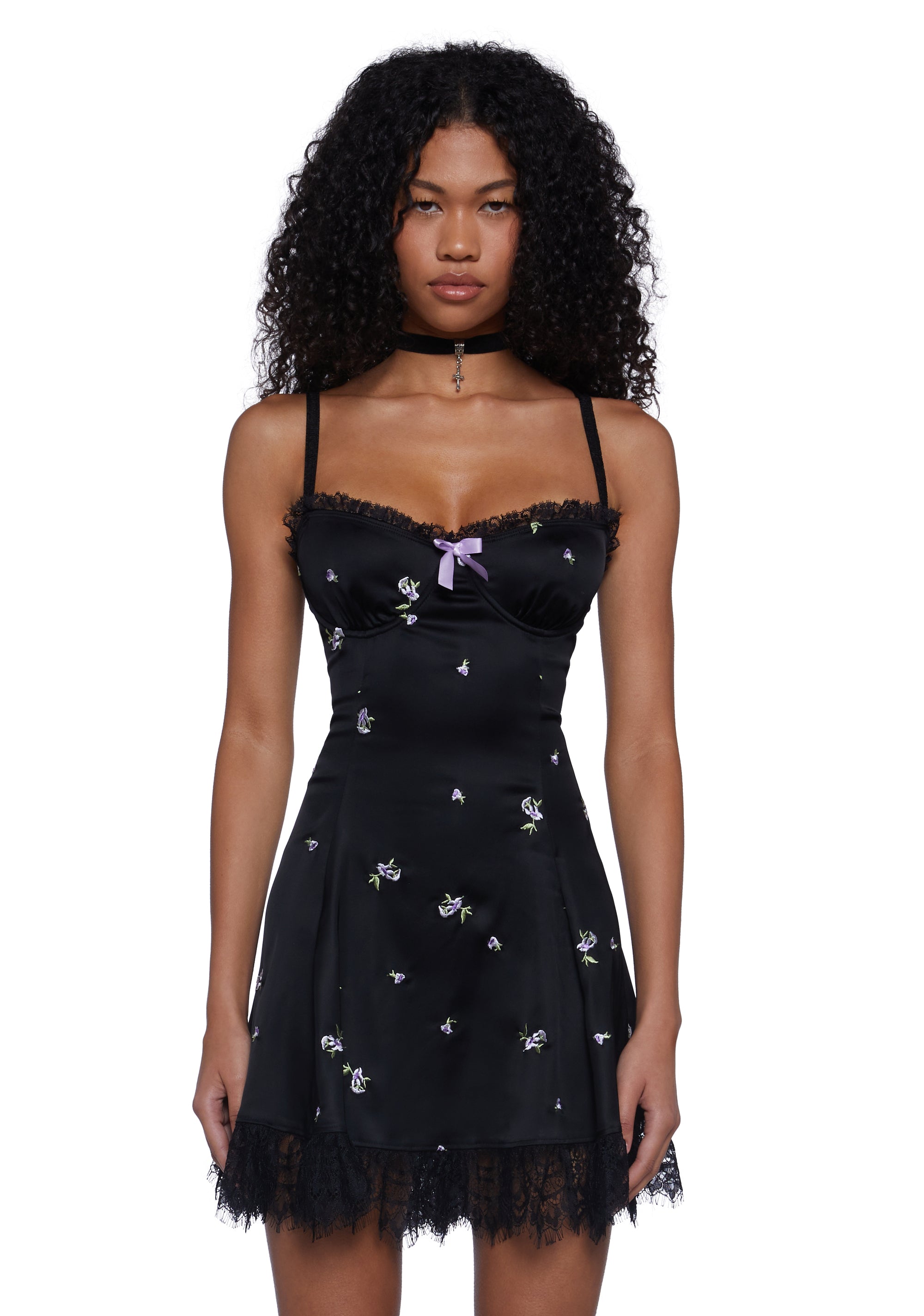 Widow Fairy Lace Embroidered Floral Mini Dress