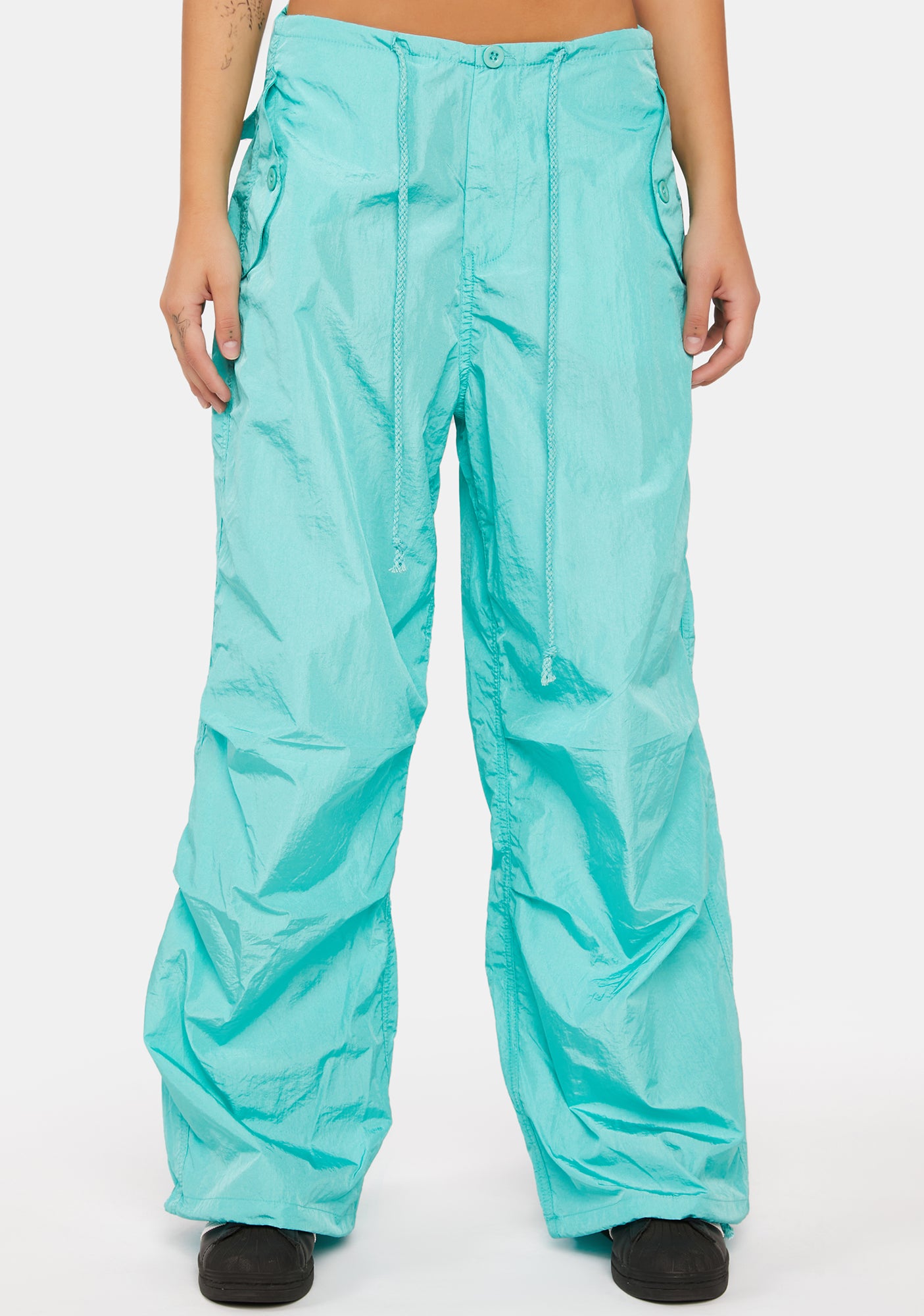 Edikted Baggy Nylon Parachute Pants - Blue – Dolls Kill