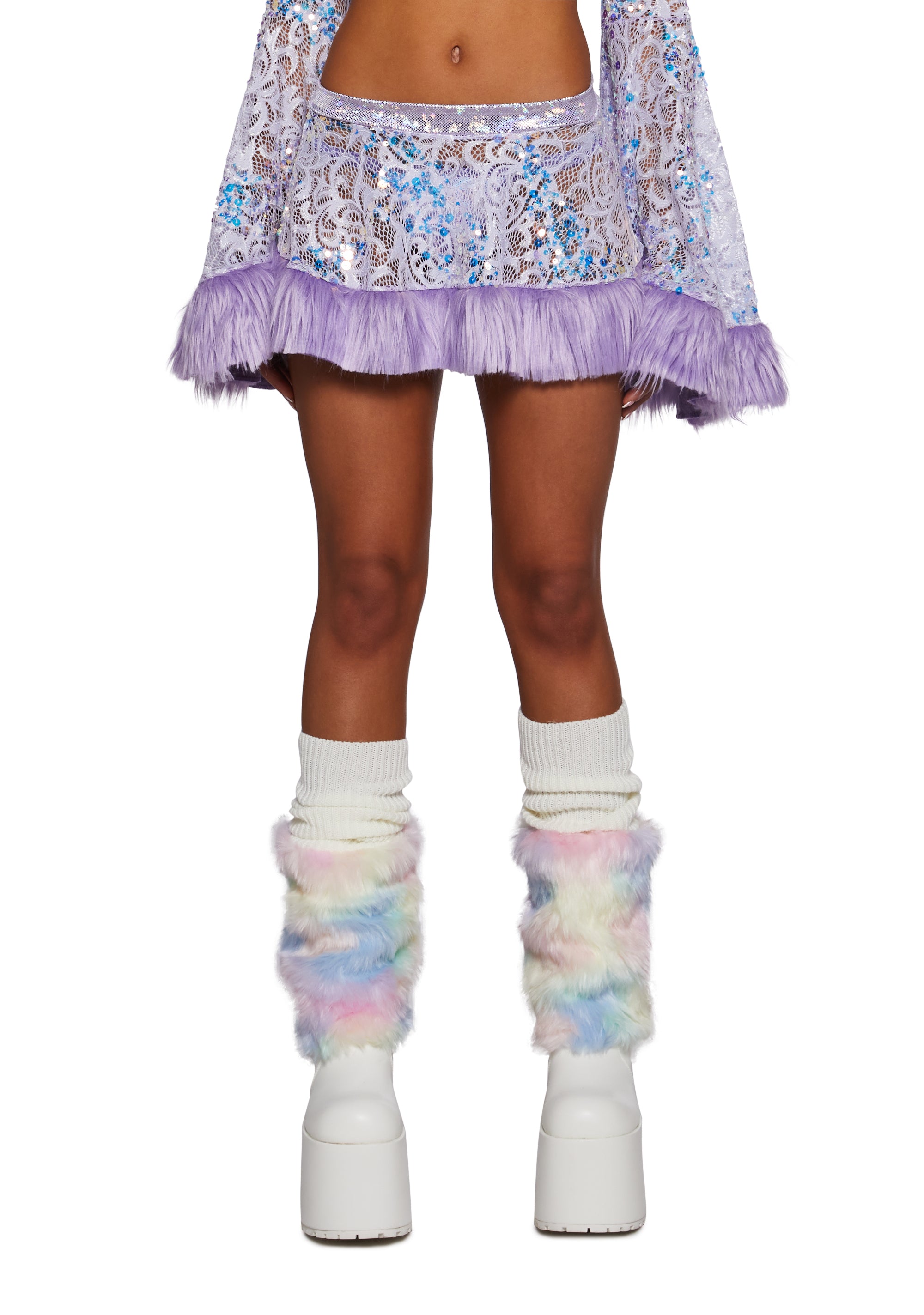 J Valentine Sequin Faux Fur Trimmed Skirt - Purple – Dolls Kill