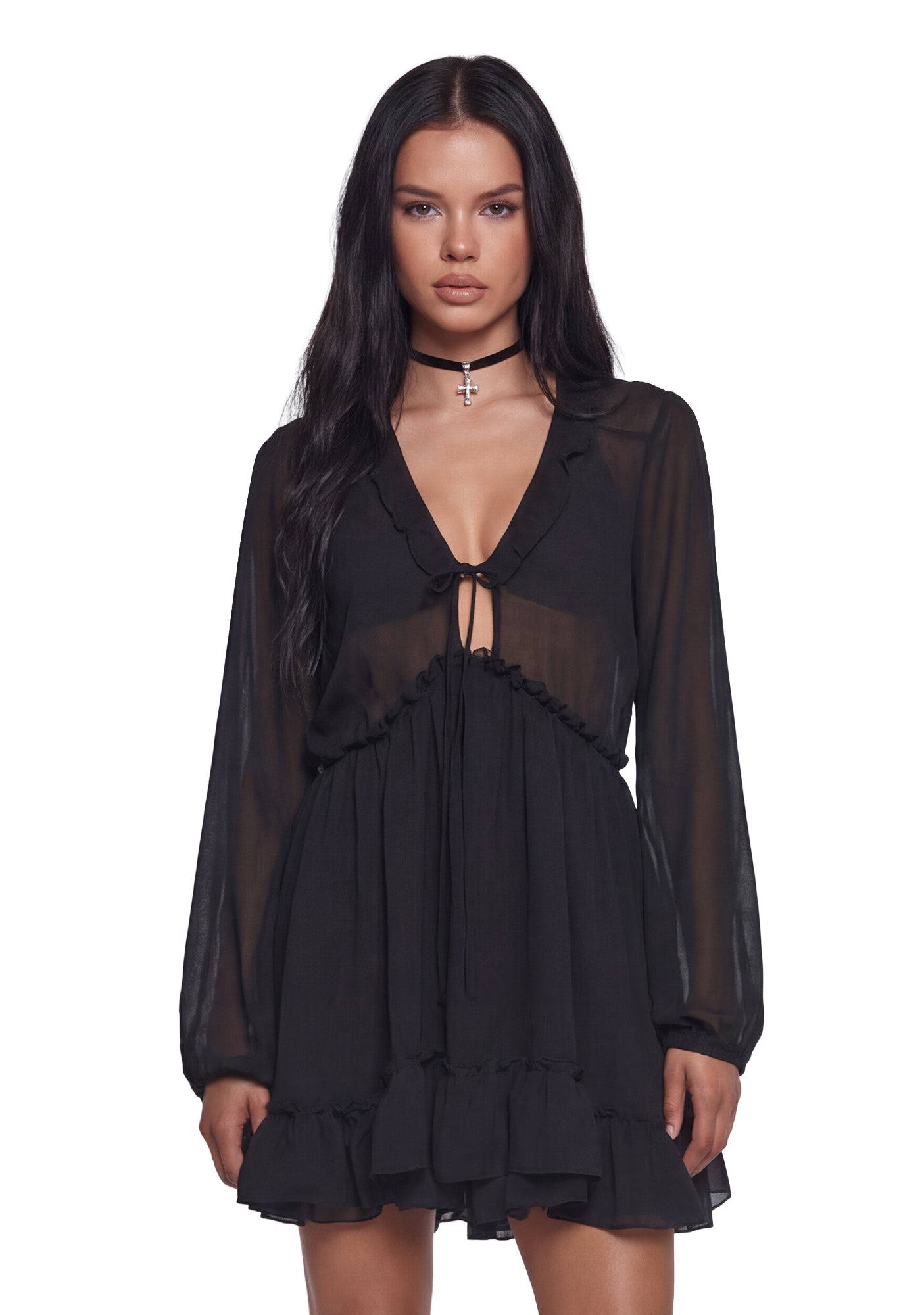 Current Mood Sheer Chiffon Ruffled Babydoll Dress - Black Dolls Kill Current Mood Sheer Chiffon Ruffled Babydoll Dress - Black Dolls Kill