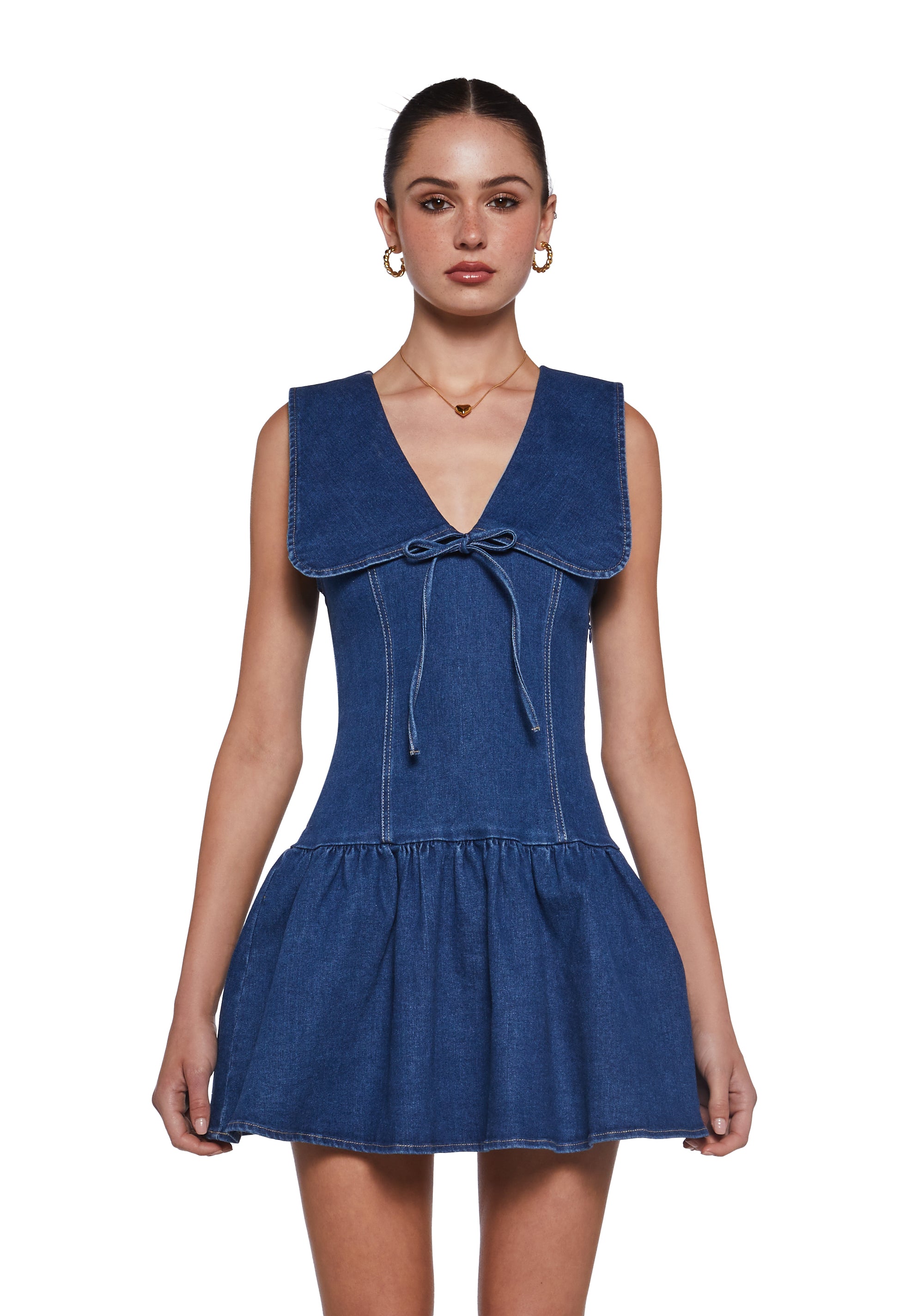 Womens Denim Mini Dress - Blue Womens Denim Mini Dress - Blue