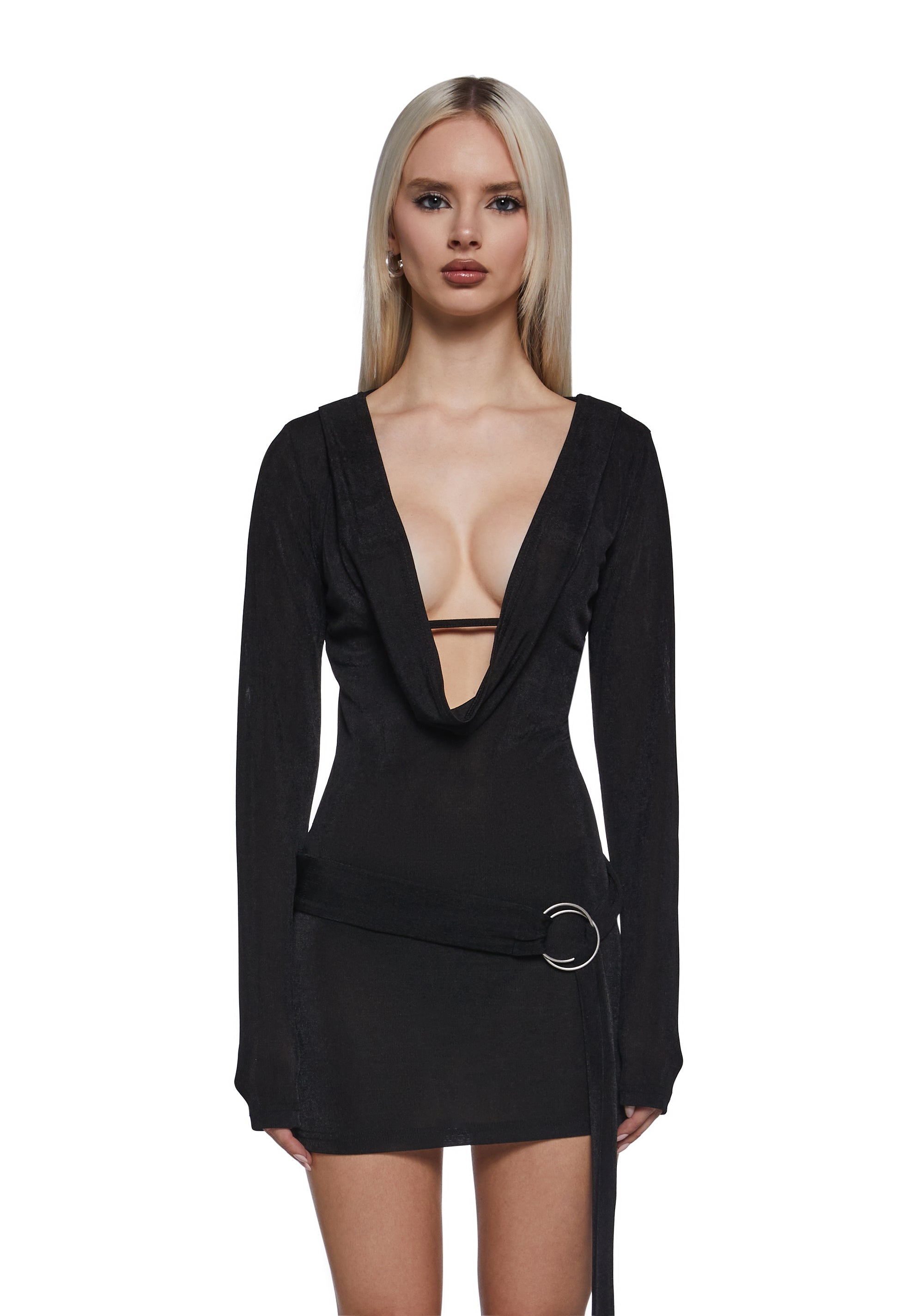 Womens Deep Cowl Neck Dress Current Mood - Black Dolls Kill Womens Deep Cowl Neck Dress Current Mood - Black Dolls Kill