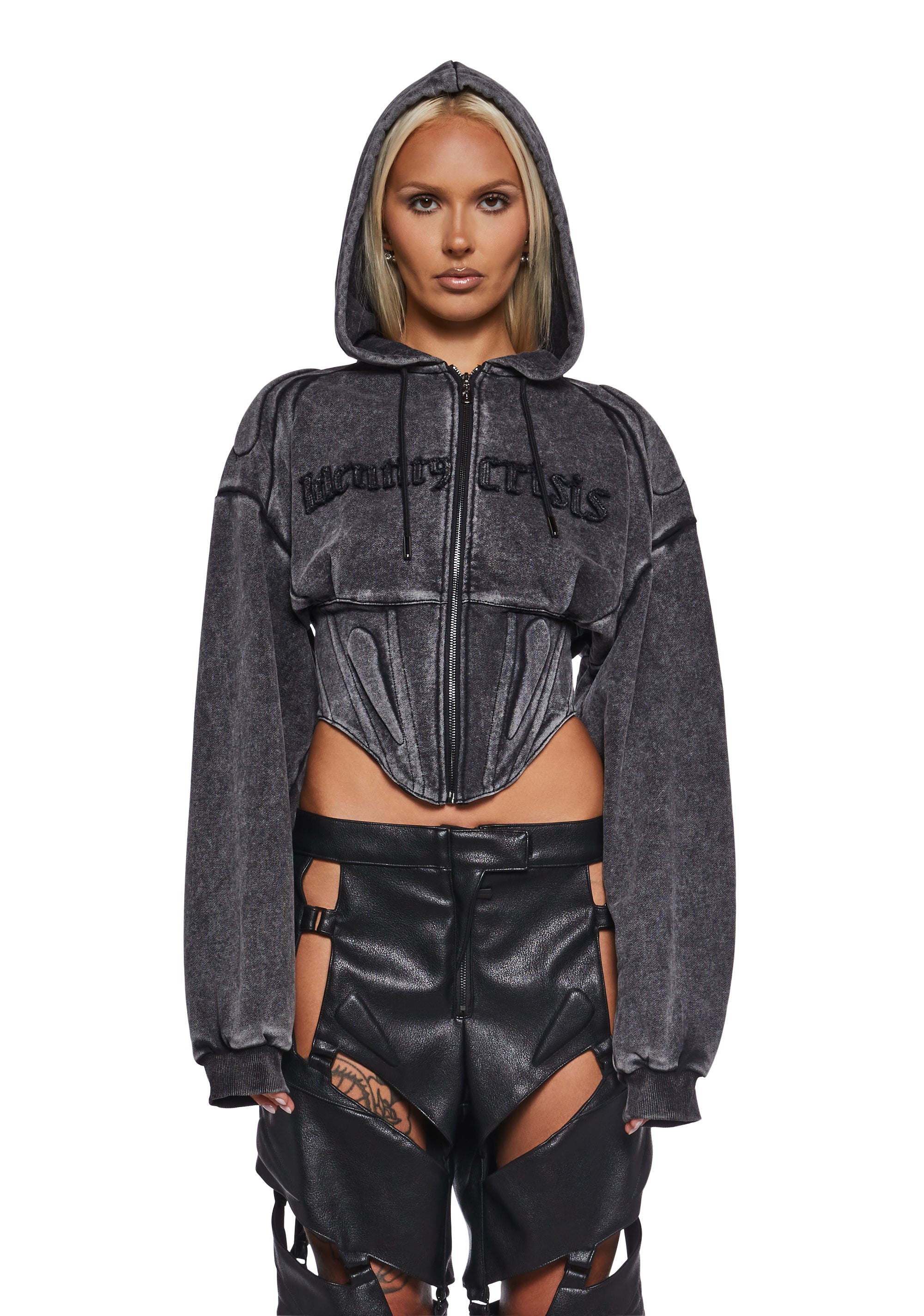Namilia Sweat Corset Zip Hoodie - Black – Dolls Kill