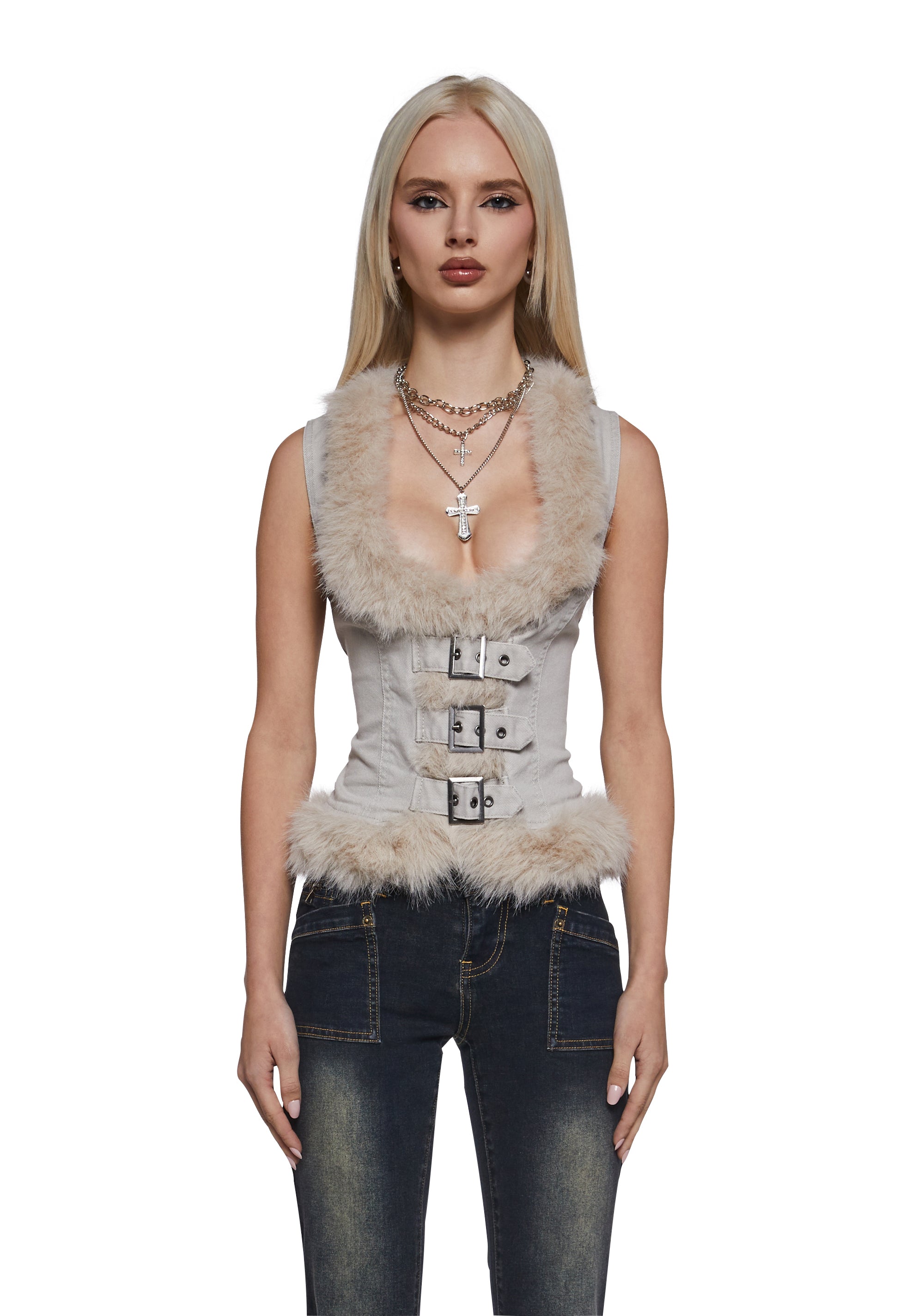Womens Y2K Faux Fur Vest Diesel Fall Fashion - Off White – Dolls Kill