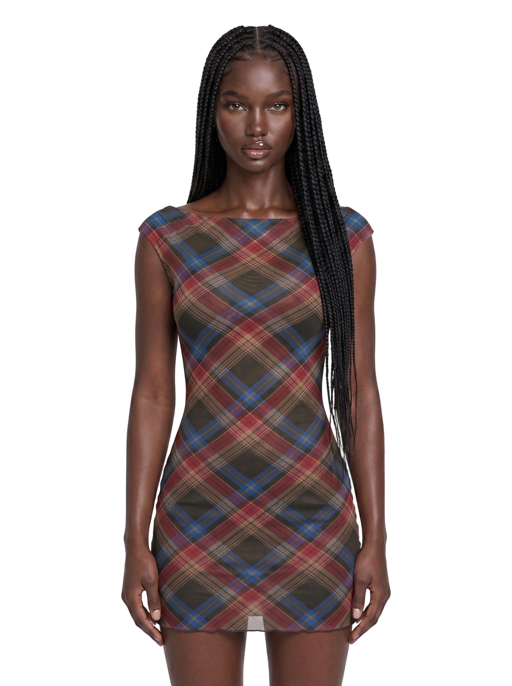 Womens Mesh Plaid Bodycon Dress Current Mood