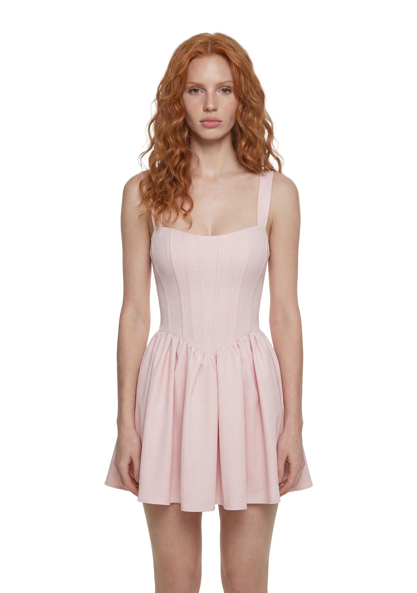 pink dress dolls kill Sugar Thrillz Taffeta Corset low hemline with lettuce trim Cherry Munroe Mini Dress
