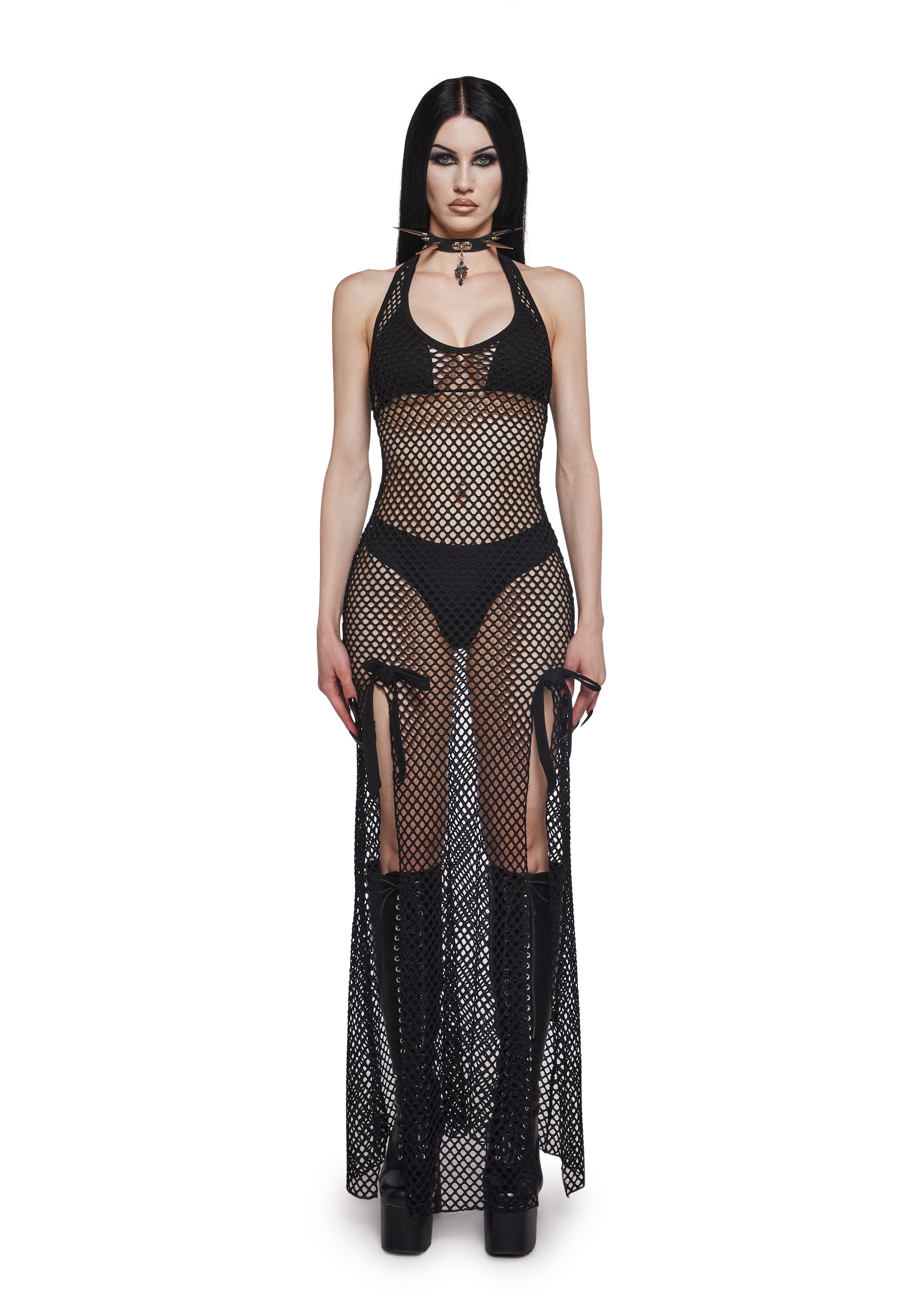 Womens Fishnet Plunge Maxi Dress Current Mood Womens Fishnet Plunge Maxi Dress Current Mood