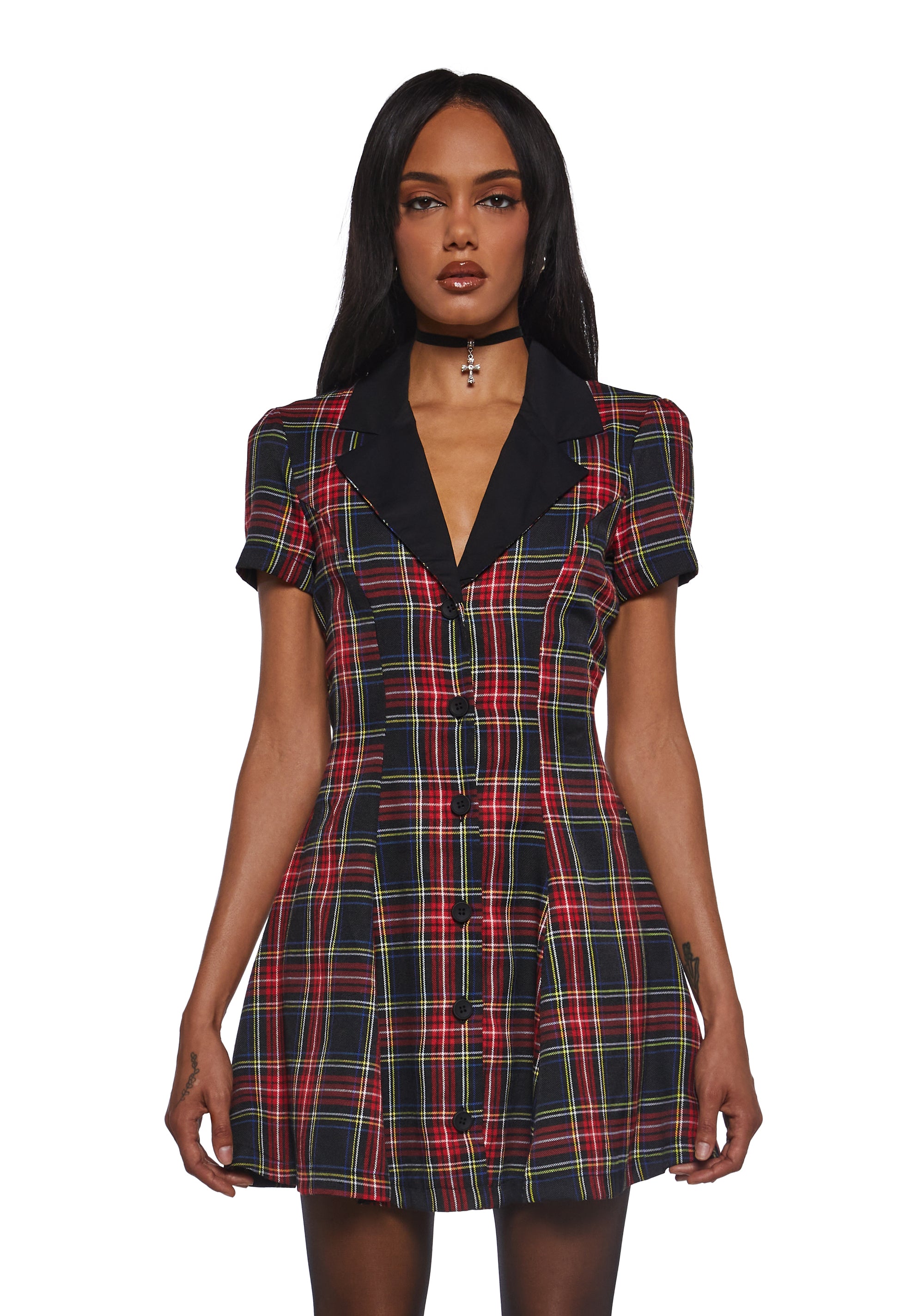 Current Mood Plaid Button Dress - Red Black – Dolls Kill