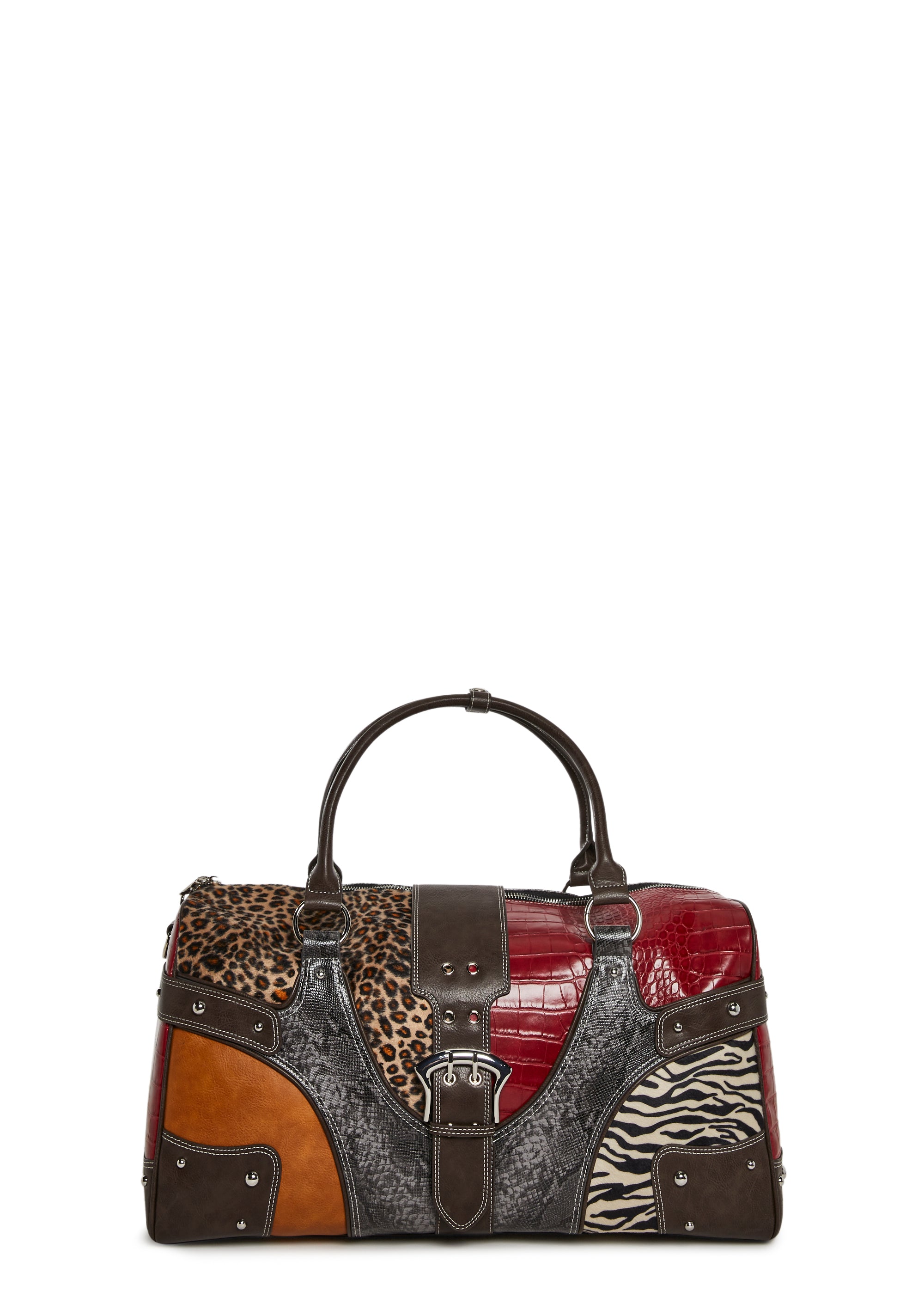 Y2K Leopard Croc Snakeskin Mixed Animal Vegan Leather Bag - Multi
