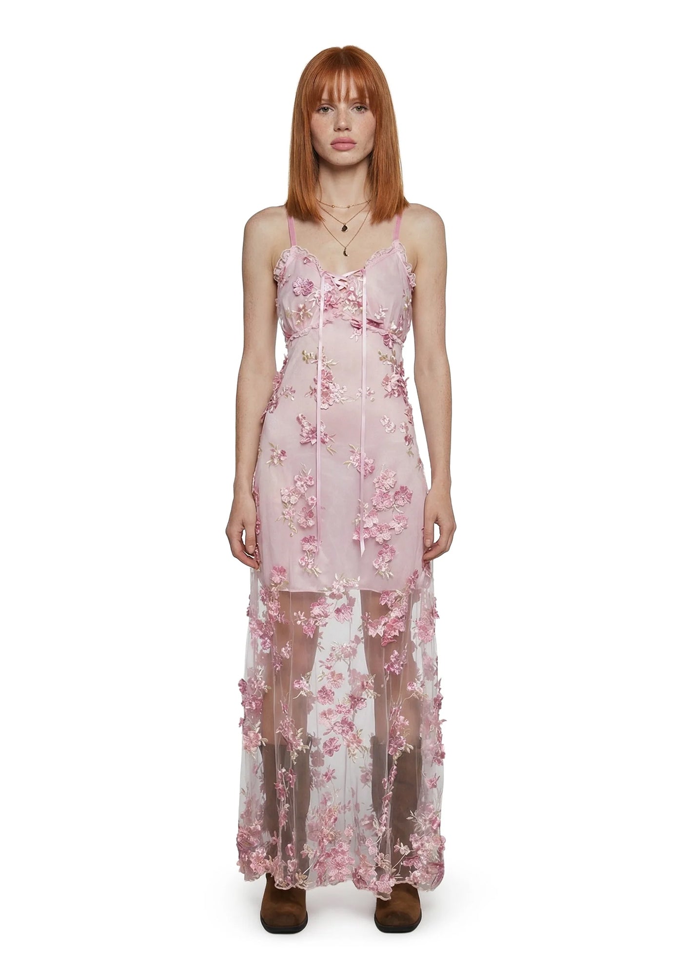 Womens Sexy Vday 3D Floral Mesh Maxi Dress Sugar Thrillz - Pink