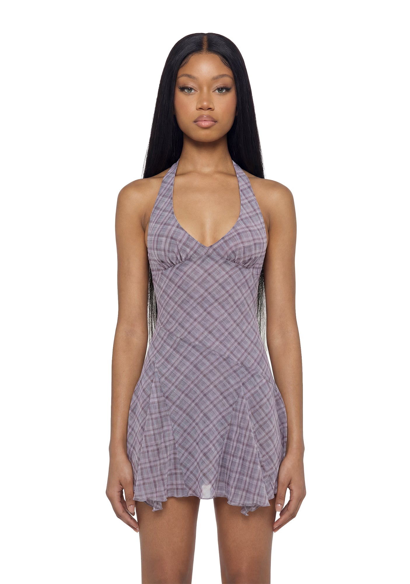 formal plaid dress Plaid Behavior Ivory and Brown Plaid Long Sleeve Mini Dress