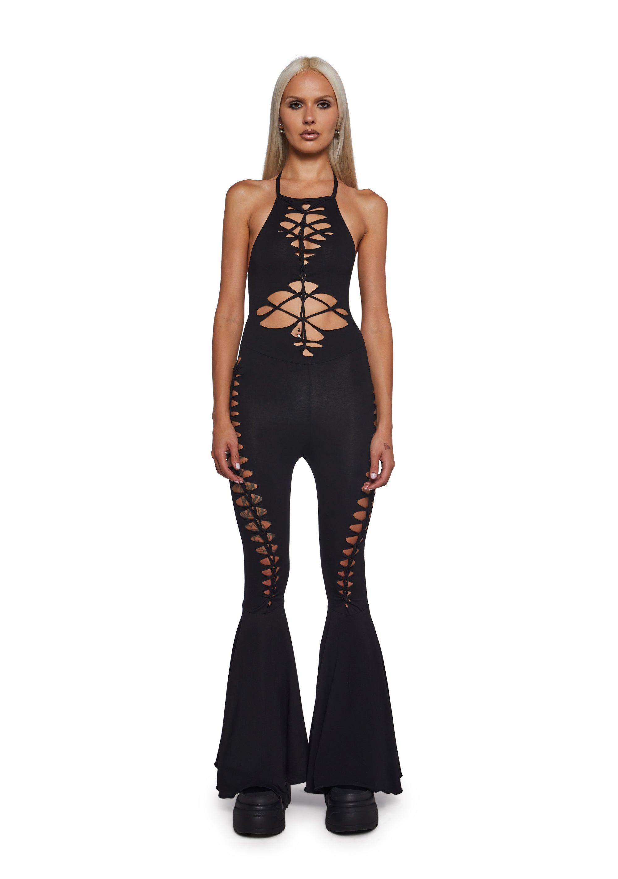 Current Mood Festival Shredded Jumpsuit Black – Dolls Kill