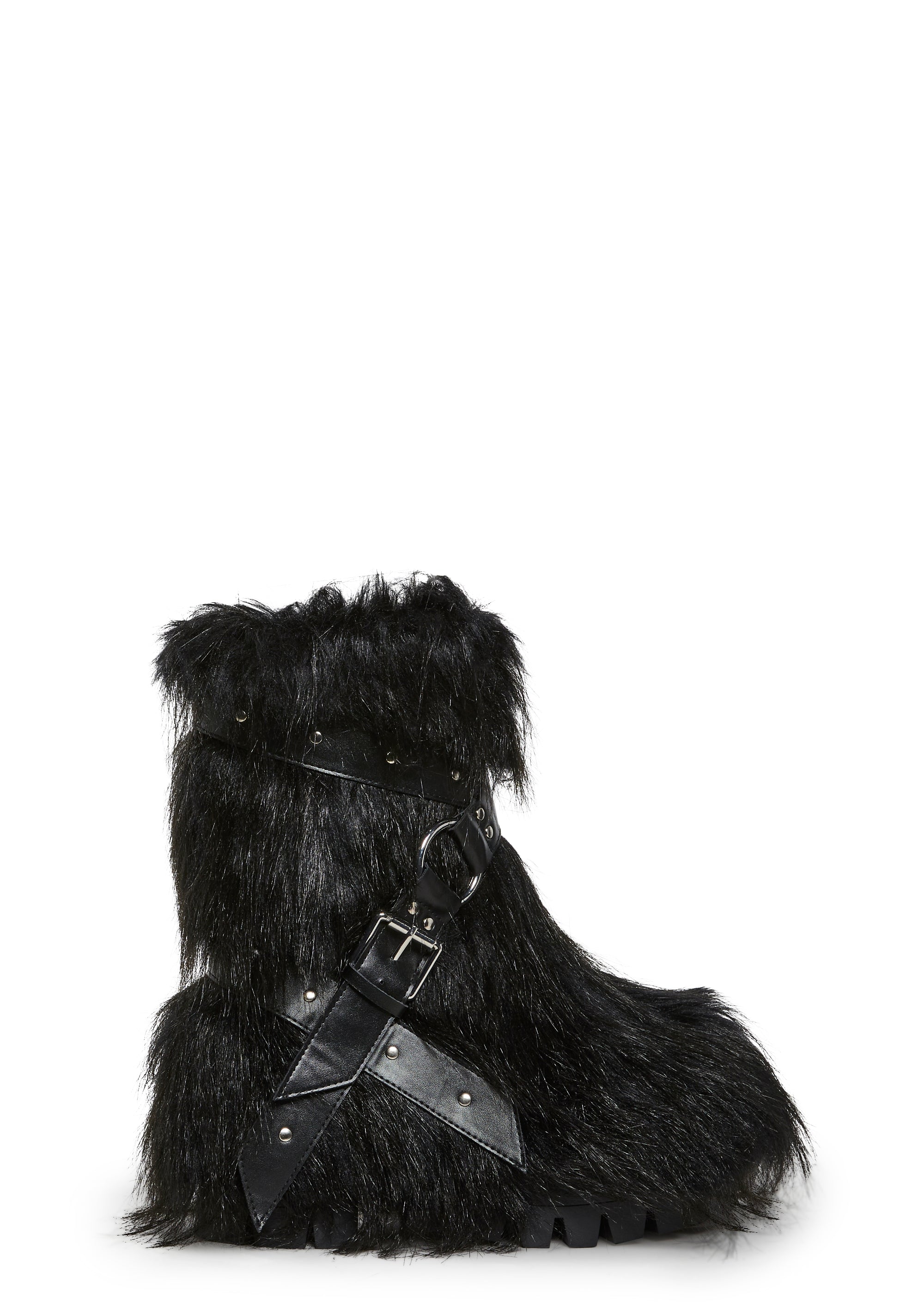 Low Wild Instincts Faux Fur Combat Boots - Black