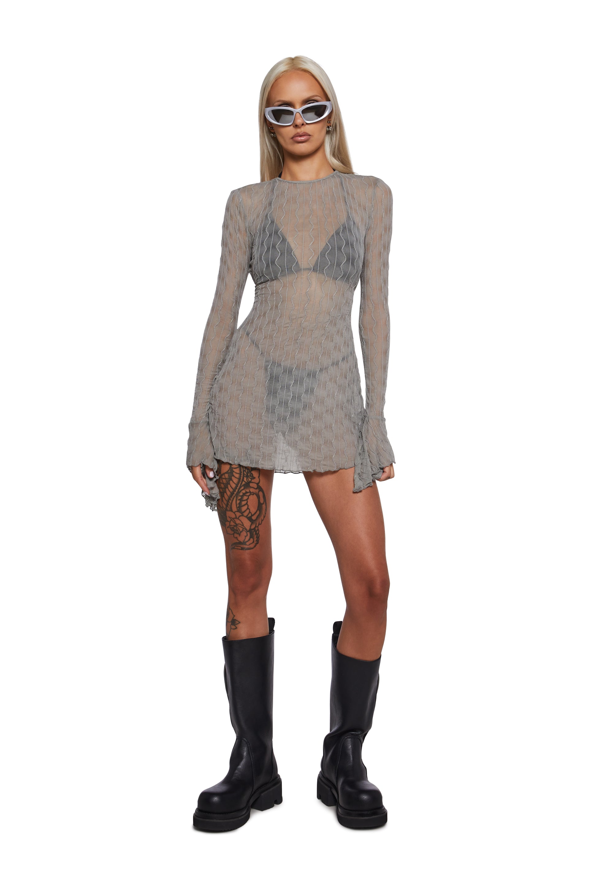 Techno Novelty Mesh Dress - Grey - alternate