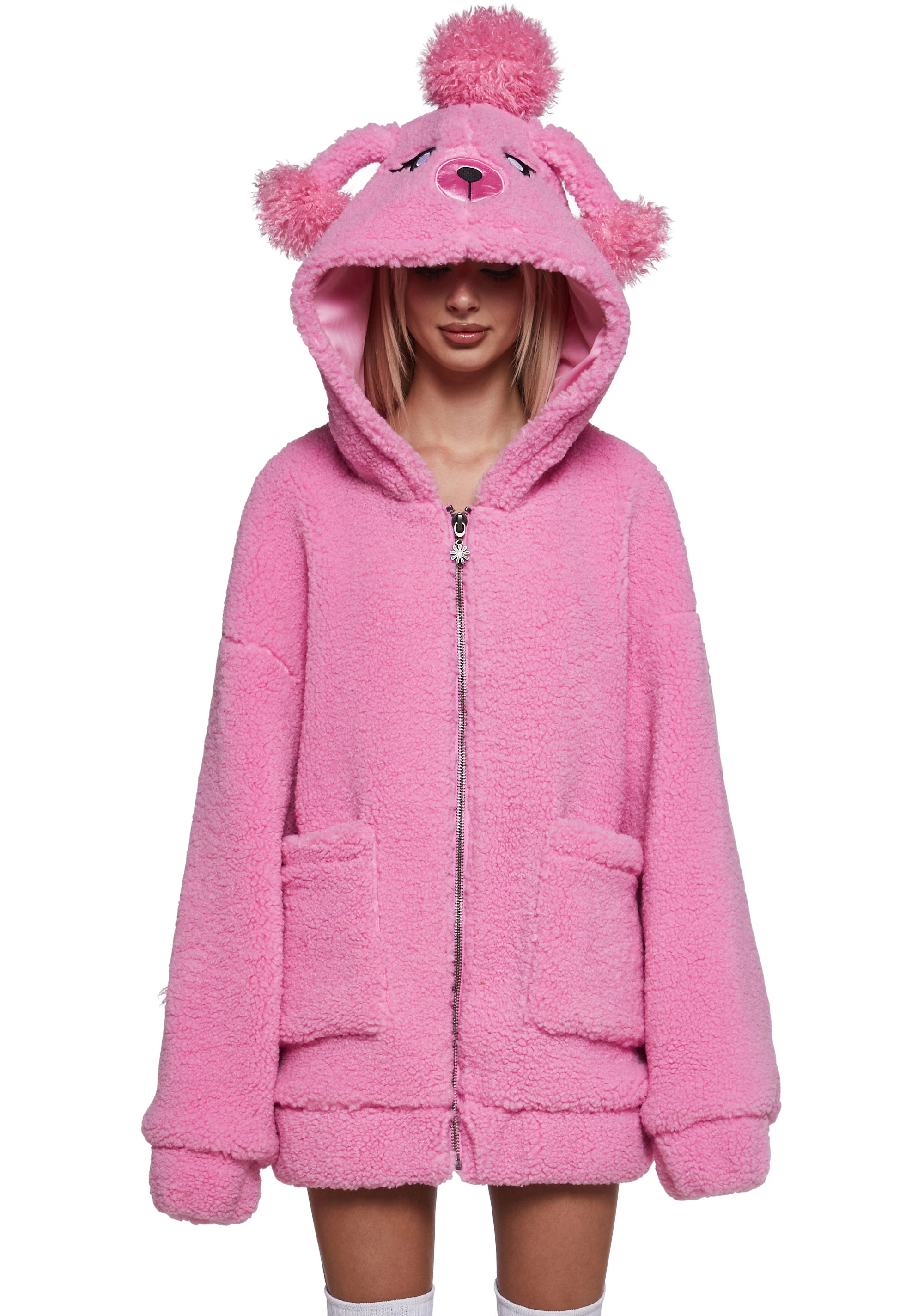 Poodle Fuzzy Faux Fur Sherpa Hooded Jacket Delia's - Pink – Dolls Kill