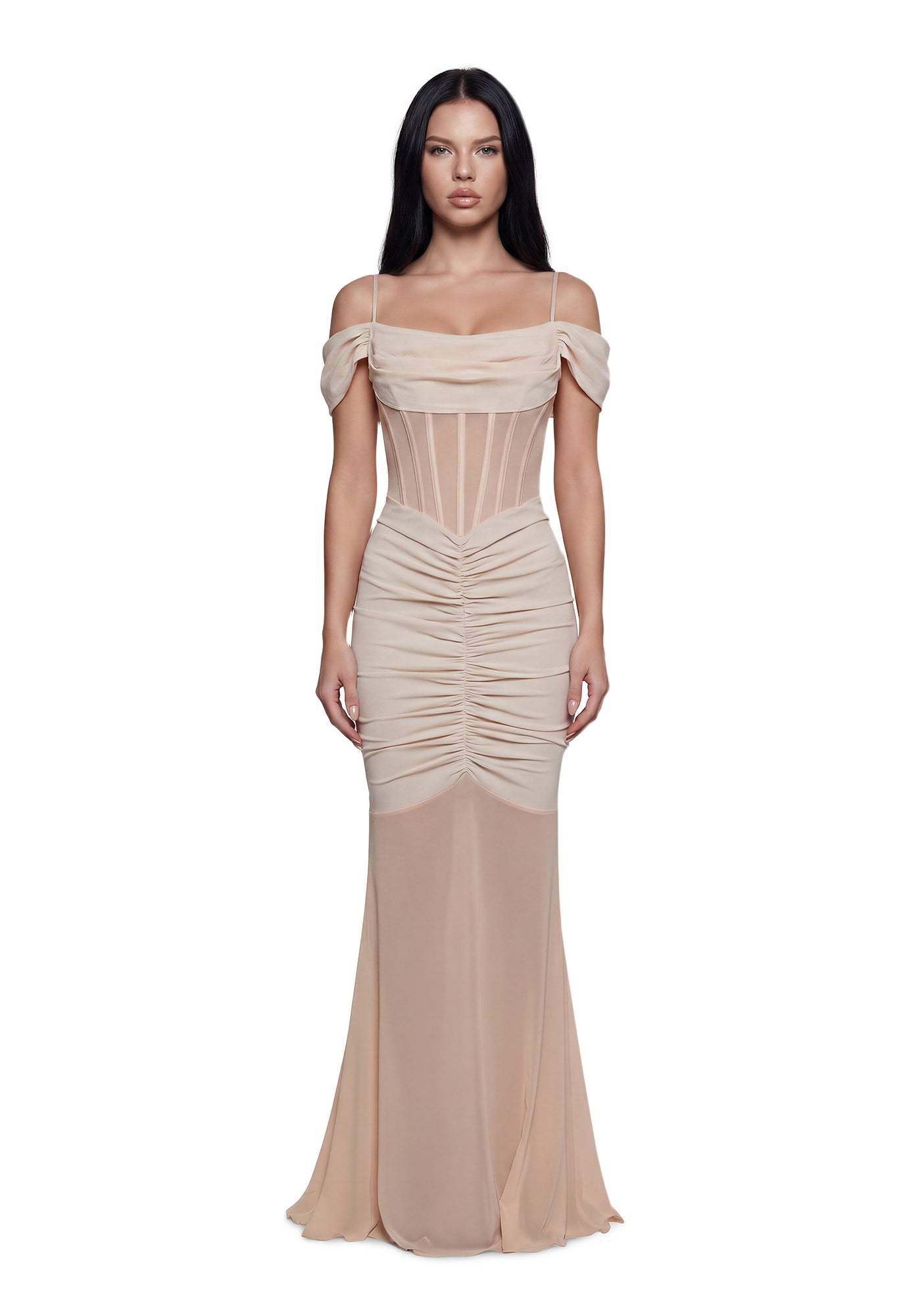 Elengat Champagne Prom Satin Dress With Corset Waist - Beige Dolls Kill Elengat Champagne Prom Satin Dress With Corset Waist - Beige Dolls Kill