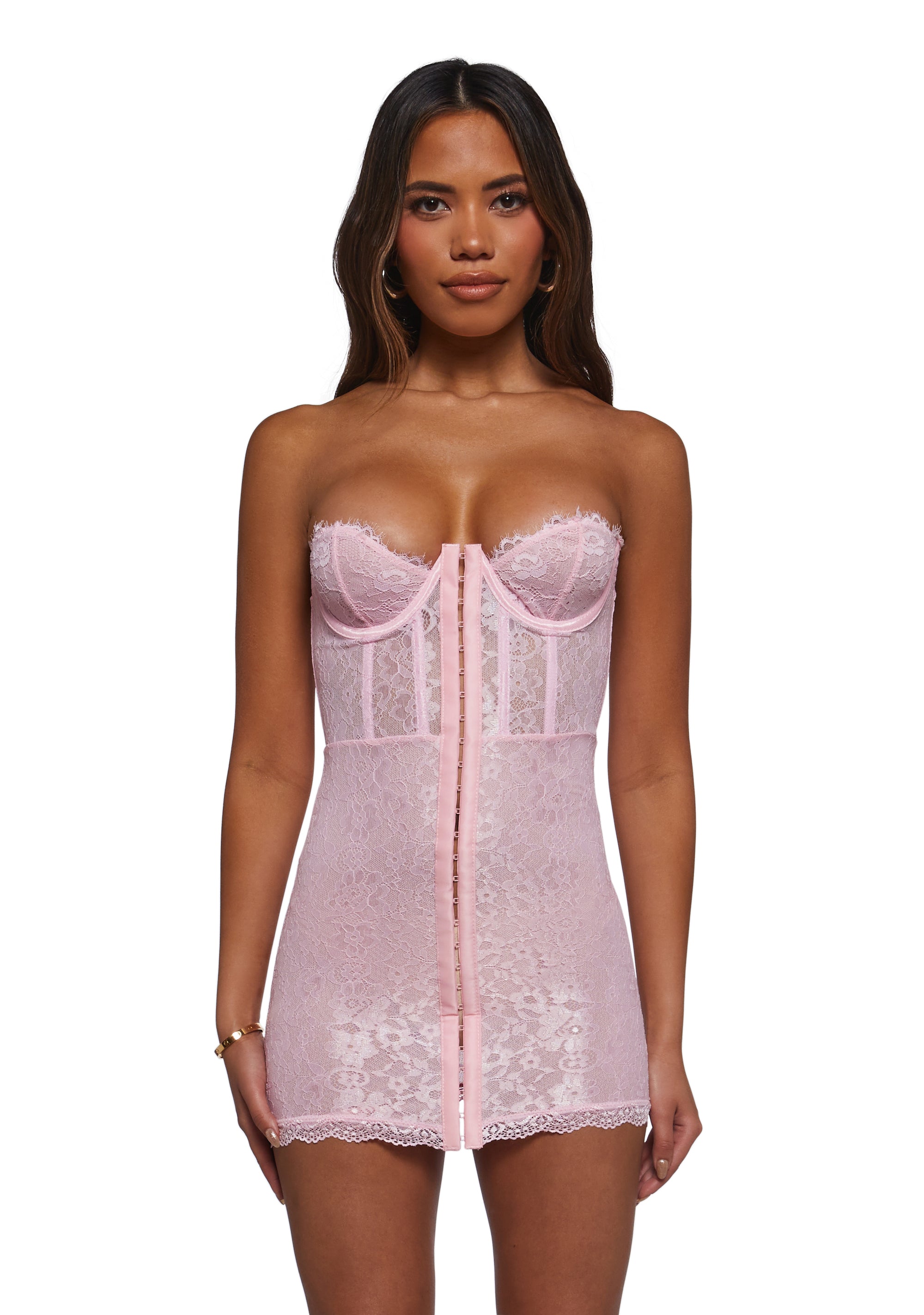 Womens Lace Bustier Slip Dress Current Mood - Pink Dolls Kill Womens Lace Bustier Slip Dress Current Mood - Pink Dolls Kill