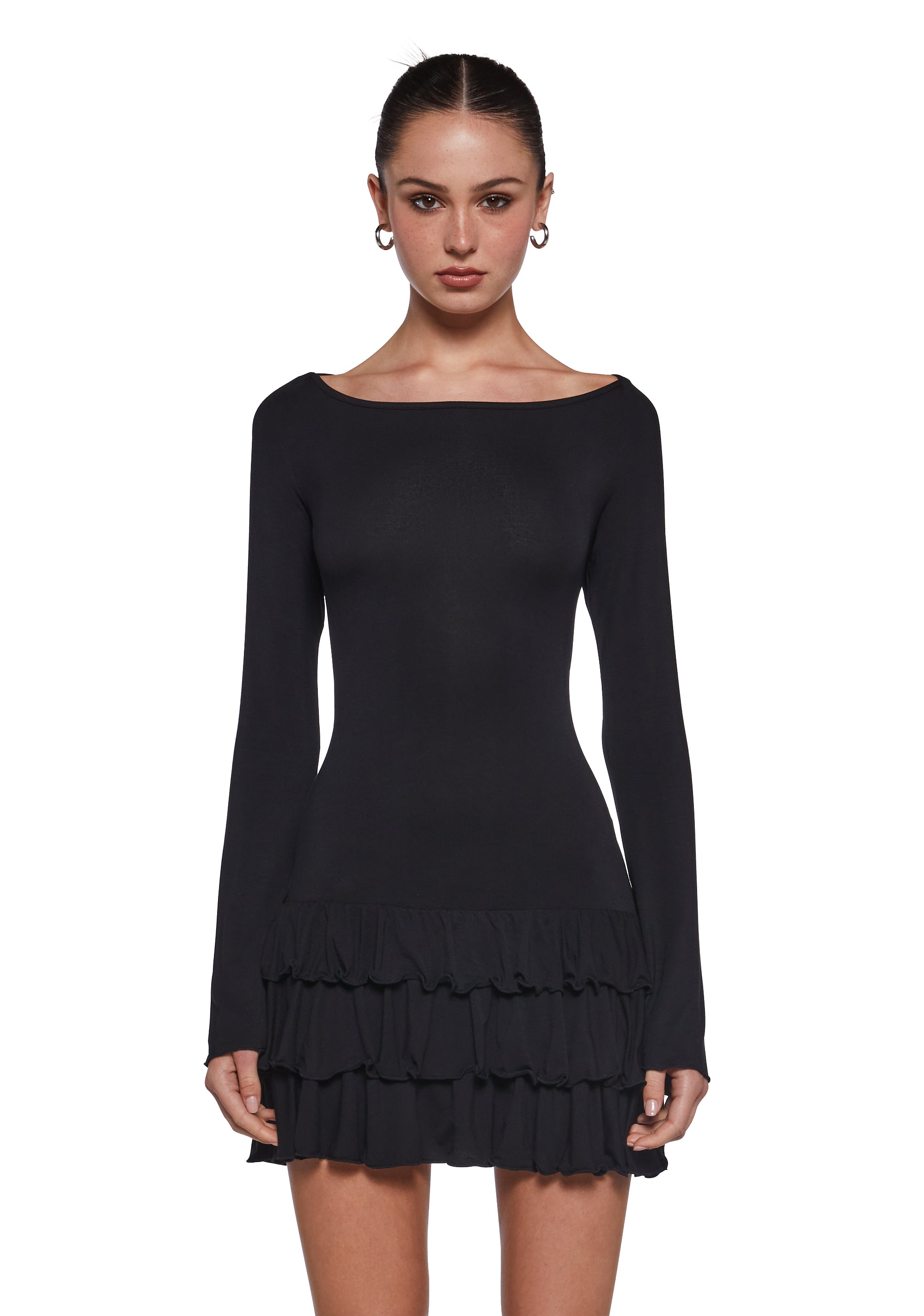 Womens Long Sleeve Ruffle Mini Dress Current Mood - Black Dolls Kill Womens Long Sleeve Ruffle Mini Dress Current Mood - Black Dolls Kill
