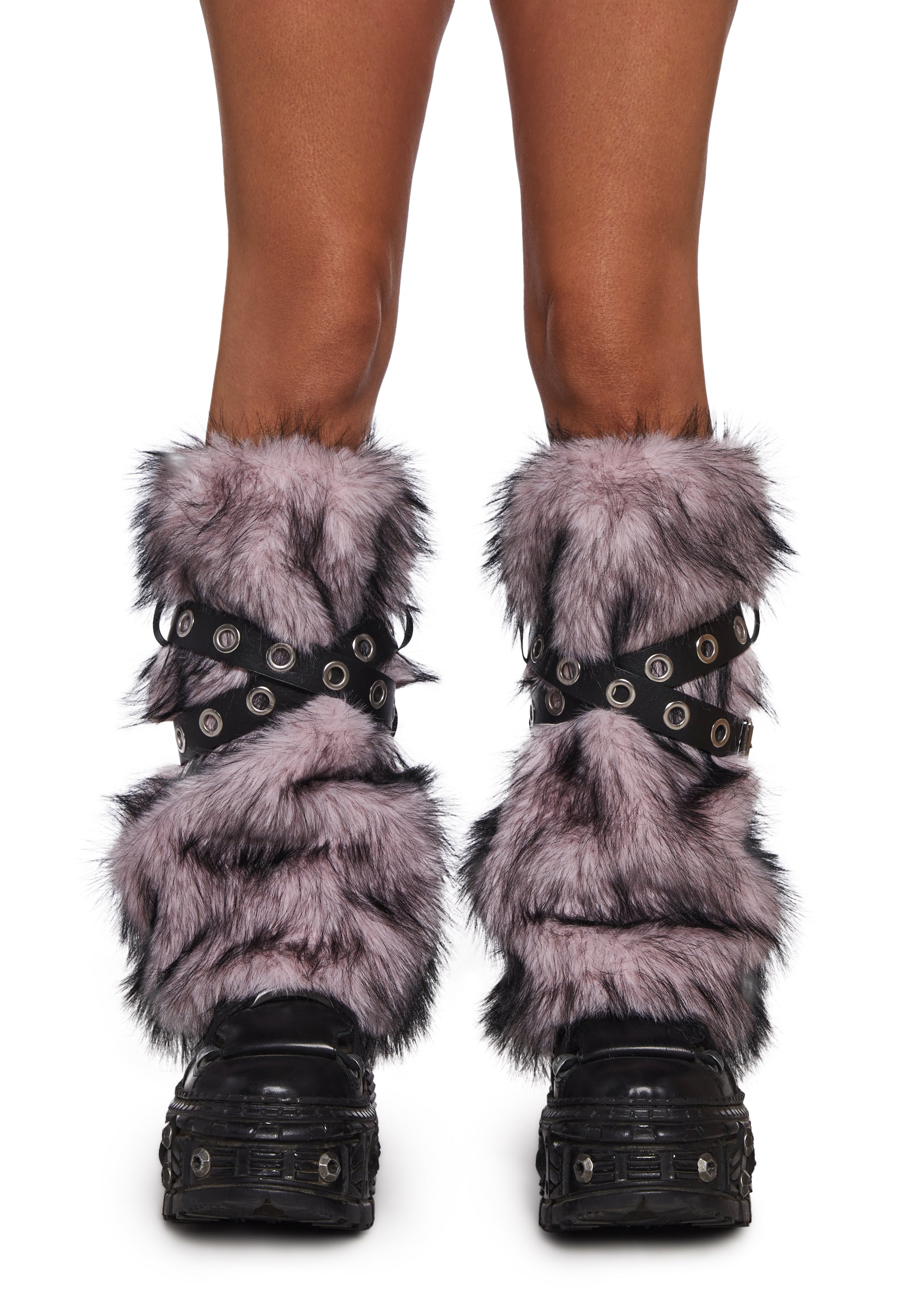 Haute Mode Faux Fur Buckle Leg Warmers - alternate
