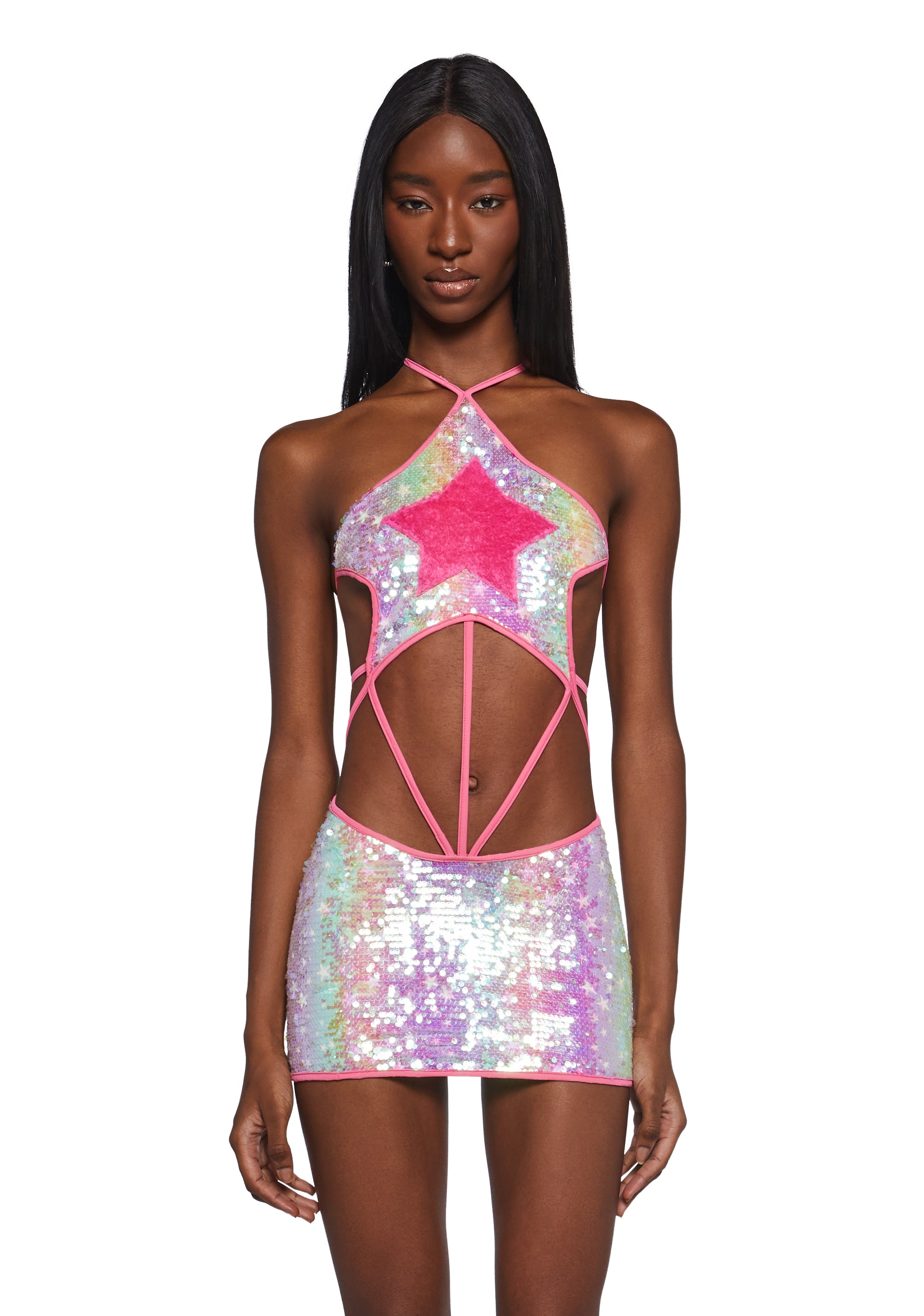 Womens Sequined Halter Mini Dress With Fuzzy Star Club Exx - Multi Dolls Kill Womens Sequined Halter Mini Dress With Fuzzy Star Club Exx - Multi Dolls Kill