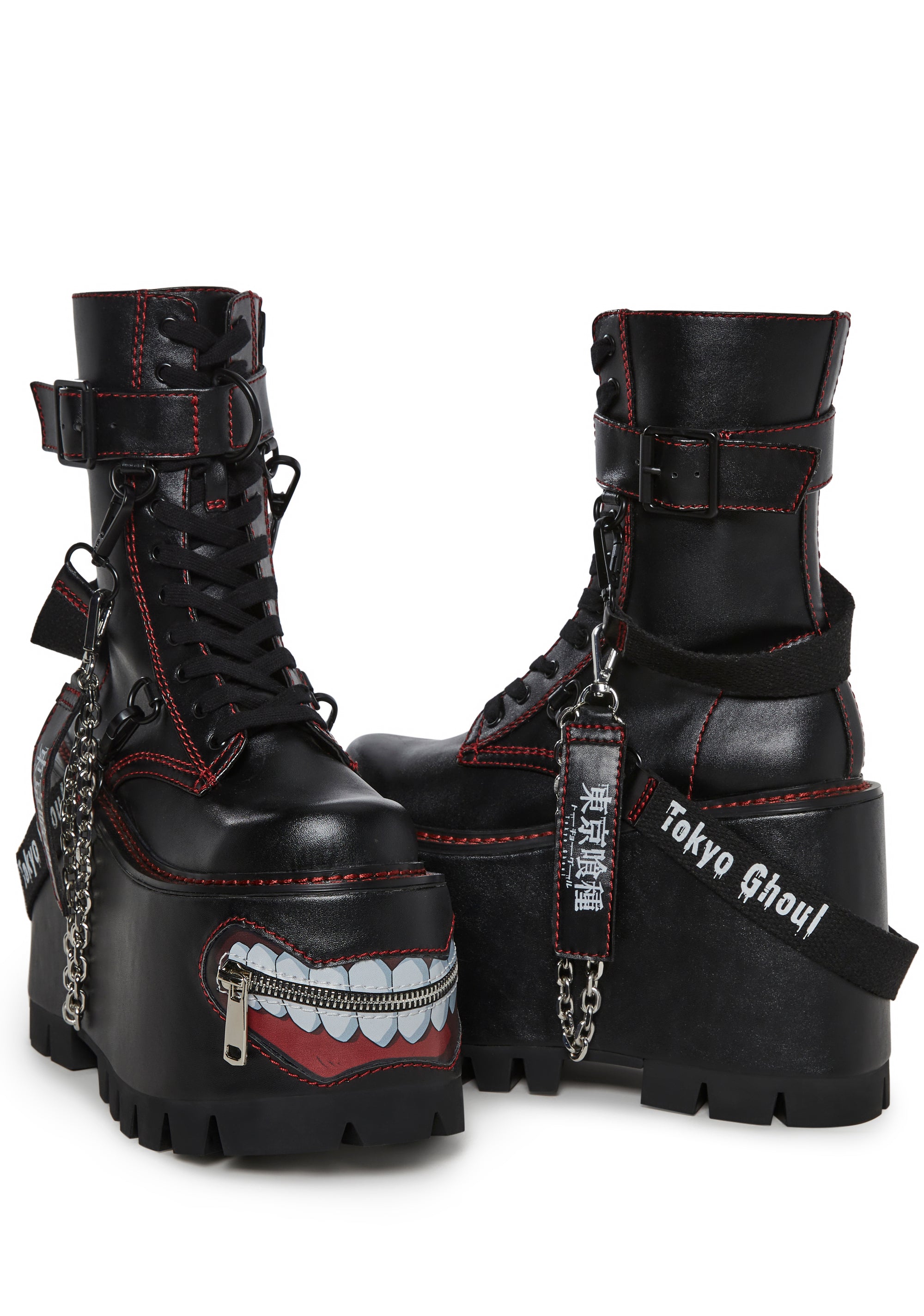 Dolls Kill x Tokyo Ghoul Platform Lace Up Boots With Kakuja Mouth