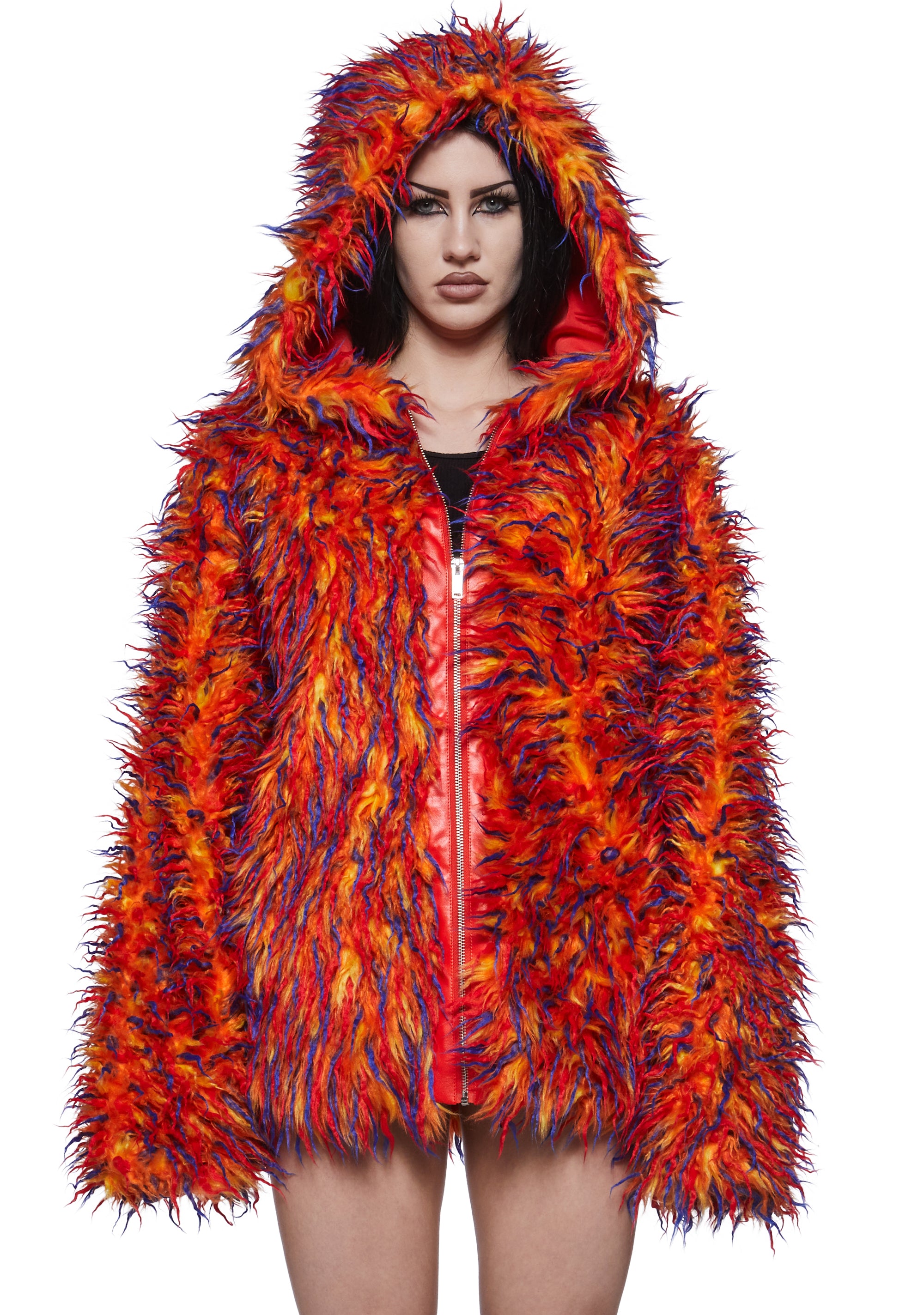 Monster Fur Hoodie Shaggy Fur Rave Jacket - Red – Dolls Kill