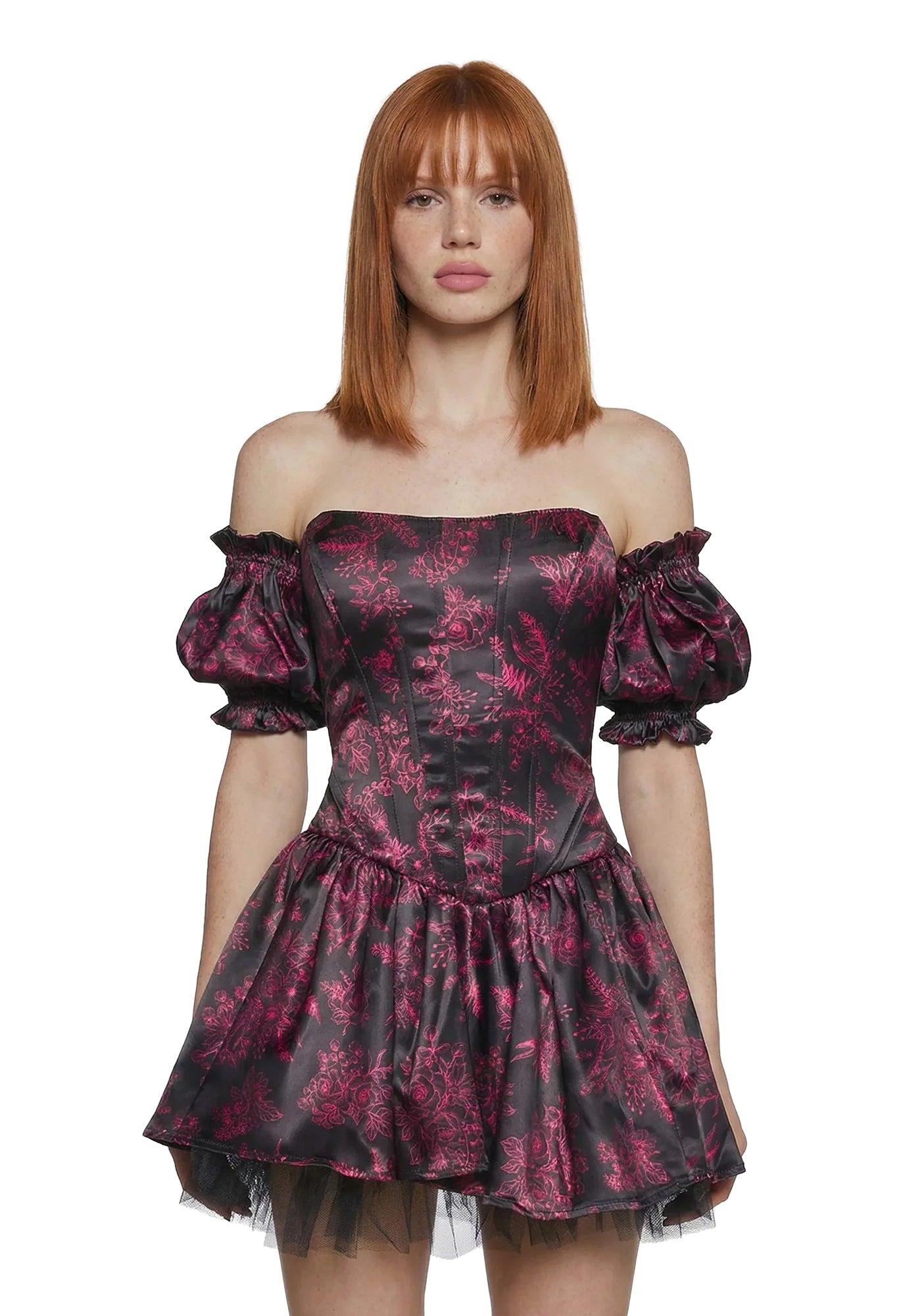white christmas dresses Womens Floral Print Corset Mini Dress With Tulle Hem Regencycore Sugar  Thrillz