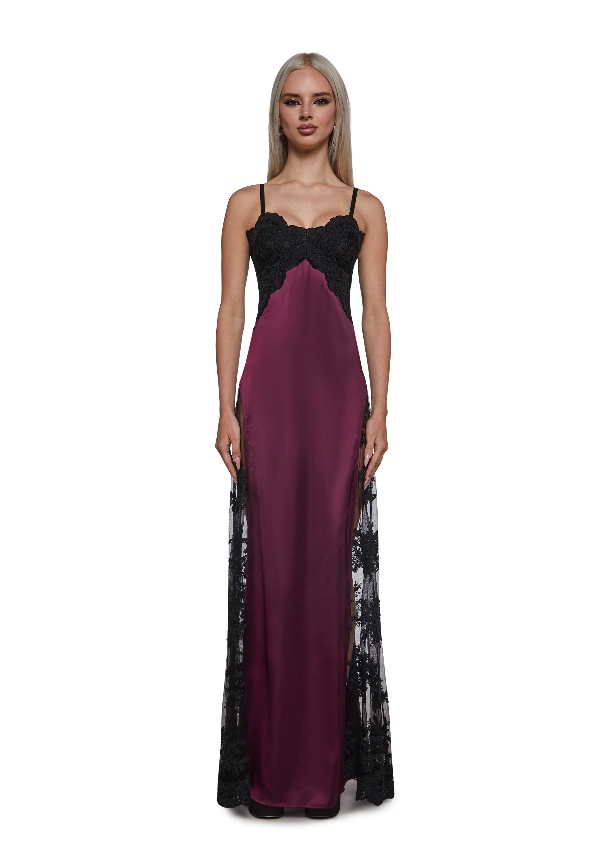 Elegant Unholy Prom Satin Lace Maxi Dress