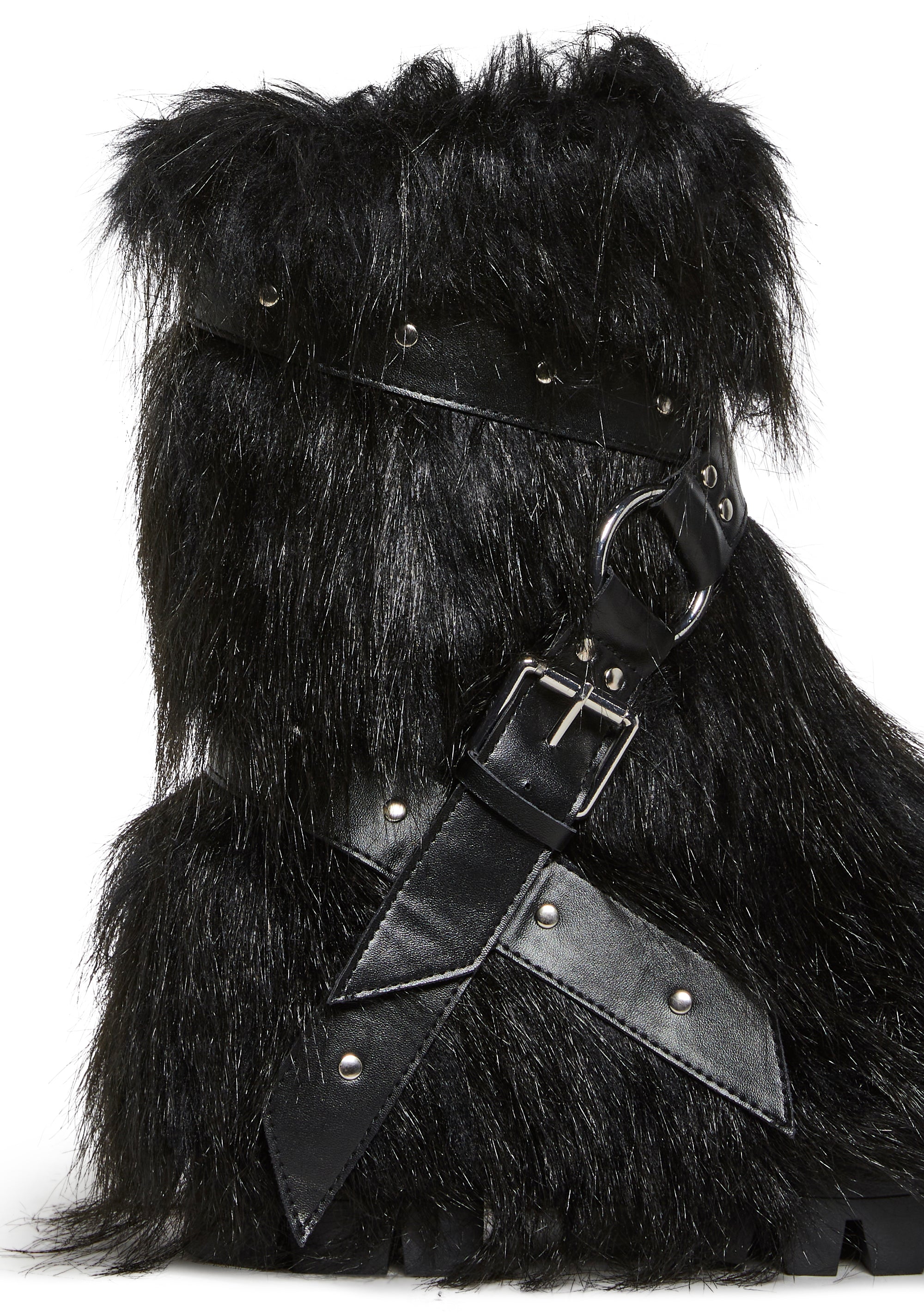 Low Wild Instincts Faux Fur Combat Boots - Black - alternate