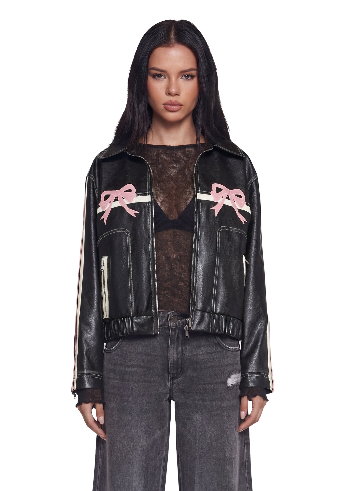 Tough Cutie Vegan Leather Jacket BLK/PNK / LARGE Tough Cutie Vegan Leather Jacket BLK/PNK / LARGE