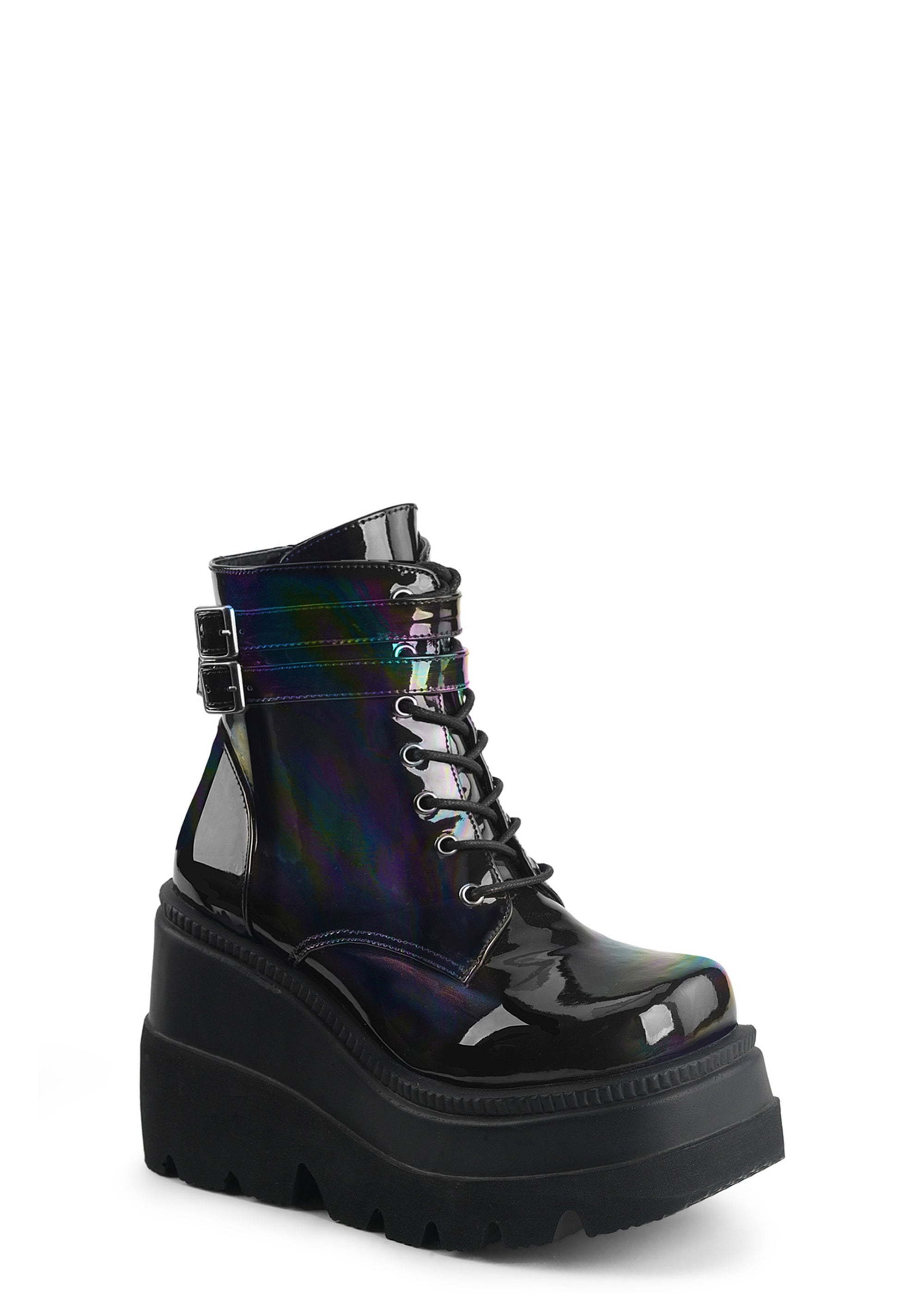 Demonia Shaker 52 Patent Platform Boots - Black – Dolls Kill