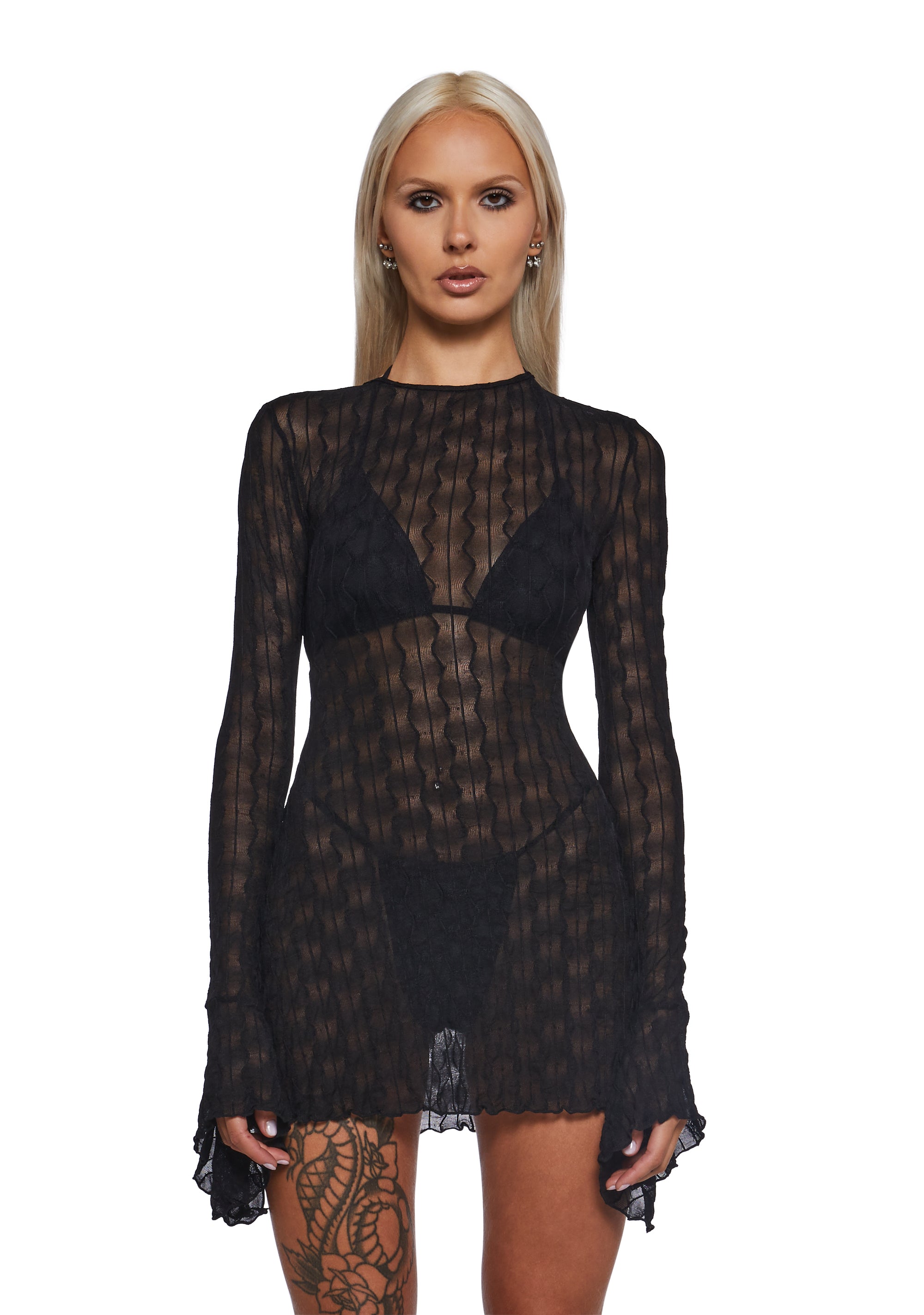 Techno Novelty Mesh Dress - Black