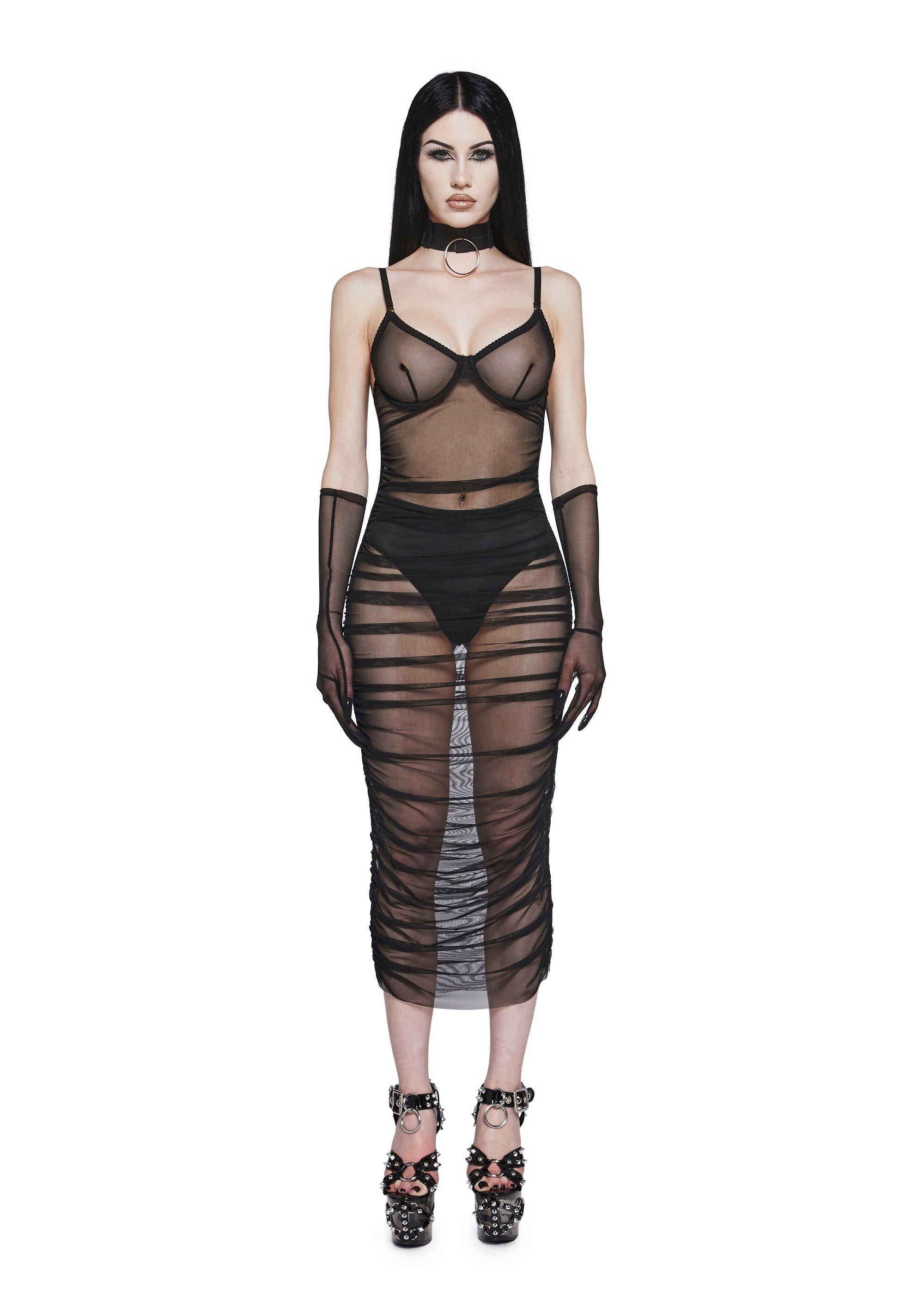 Womens Sexy Sheer Mesh Ruched Dress With Gloves Generation Kiss - Black Dolls Kill Womens Sexy Sheer Mesh Ruched Dress With Gloves Generation Kiss - Black Dolls Kill
