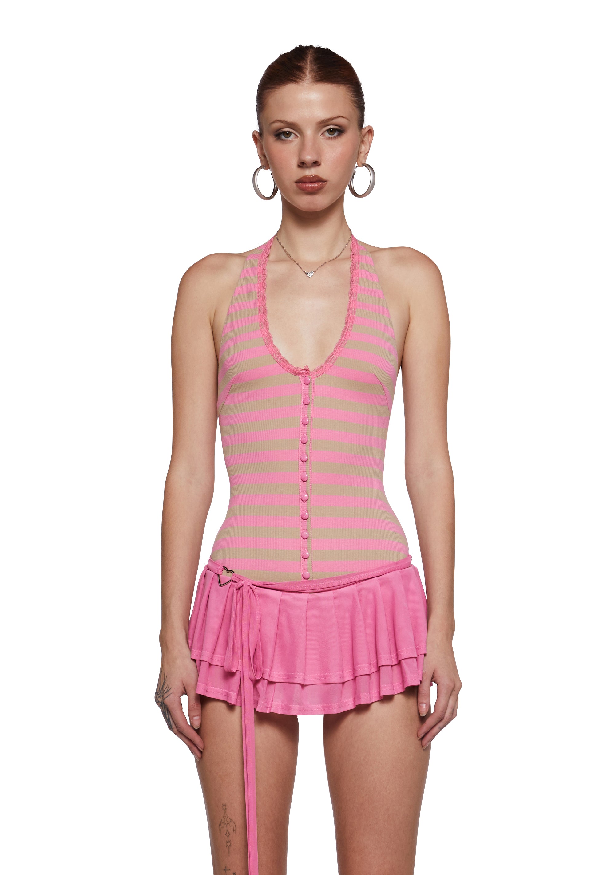 pink dress dolls kill Elegant Obsession Babydoll low hemline with lettuce trim New Pink Dolls Kill