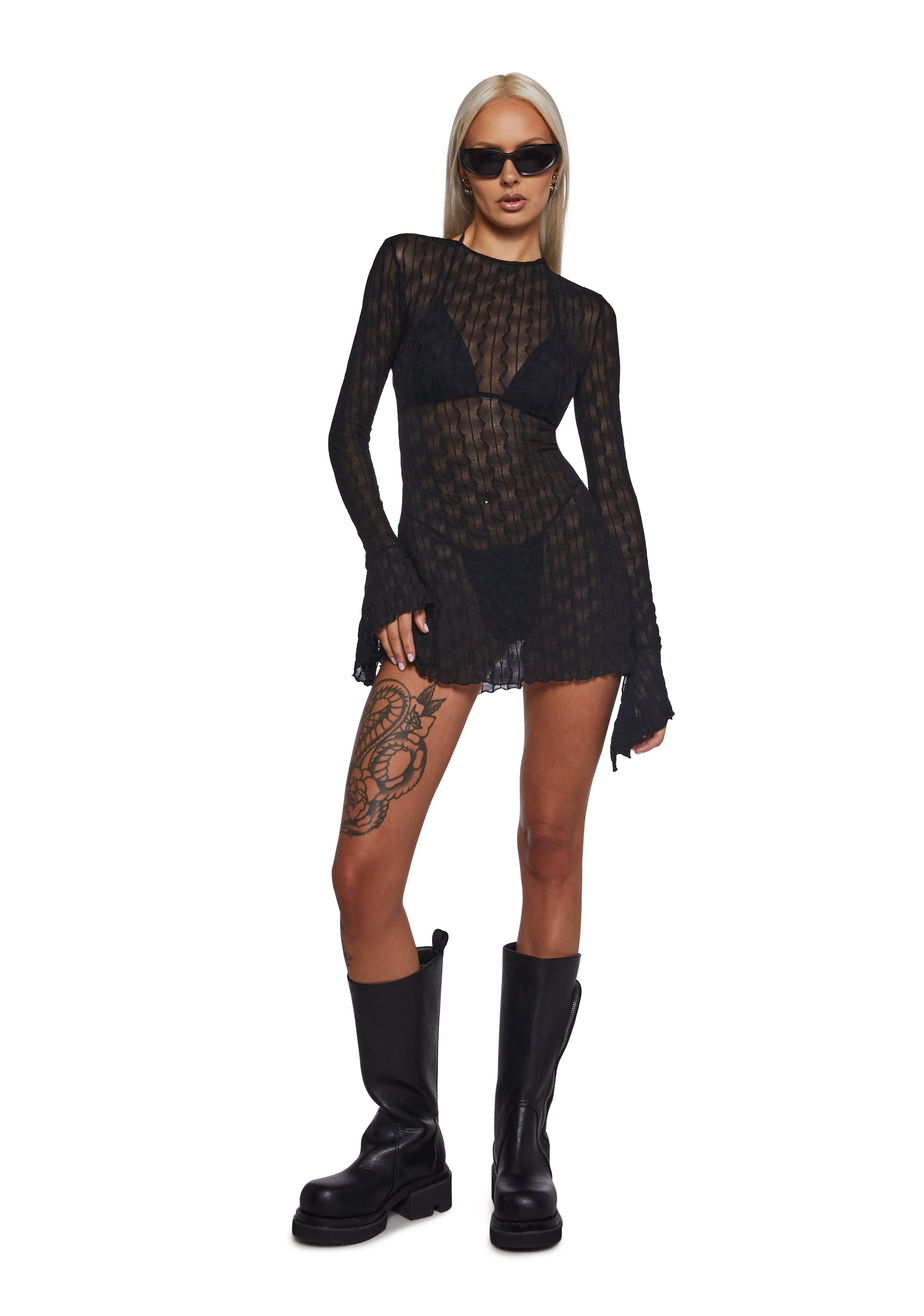 Techno Novelty Mesh Dress - Black - alternate
