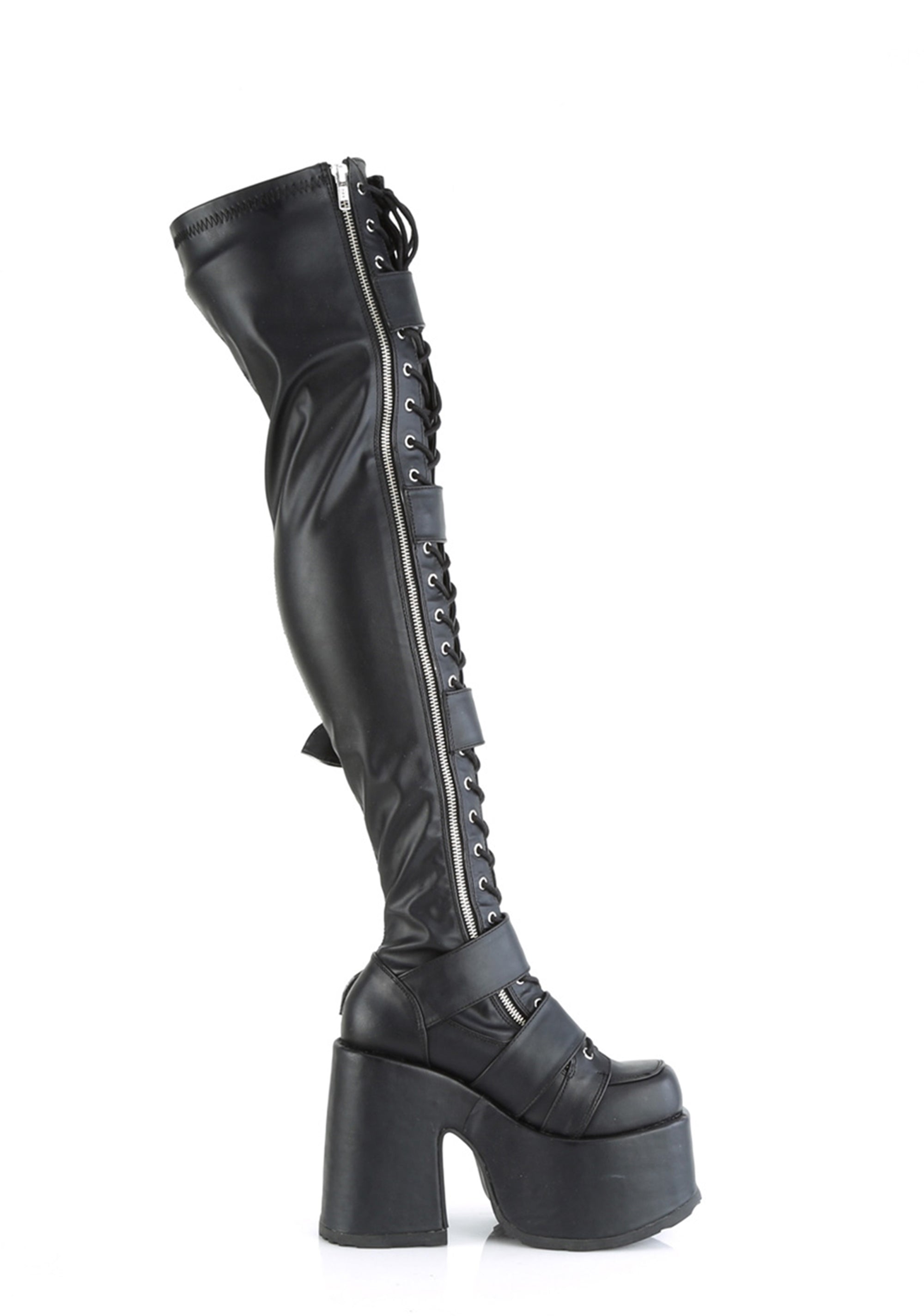 デモニア demonia Dollskill camel ブーツ Demonia Camel-311 Faux Fur Knee High Platform Boots - White