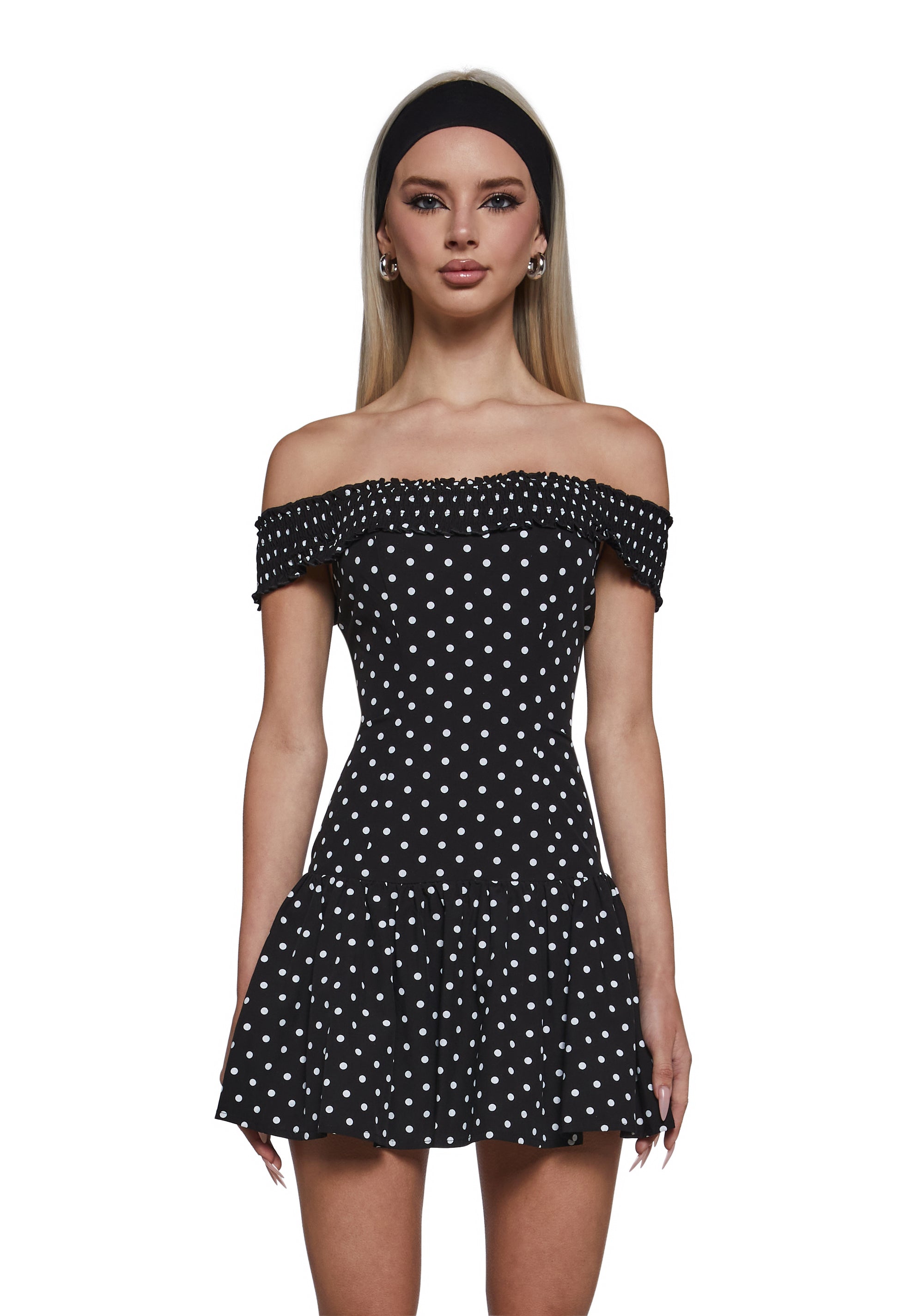Off The Shoulder Polka Dot Dress - Black Dolls Kill Off The Shoulder Polka Dot Dress - Black Dolls Kill