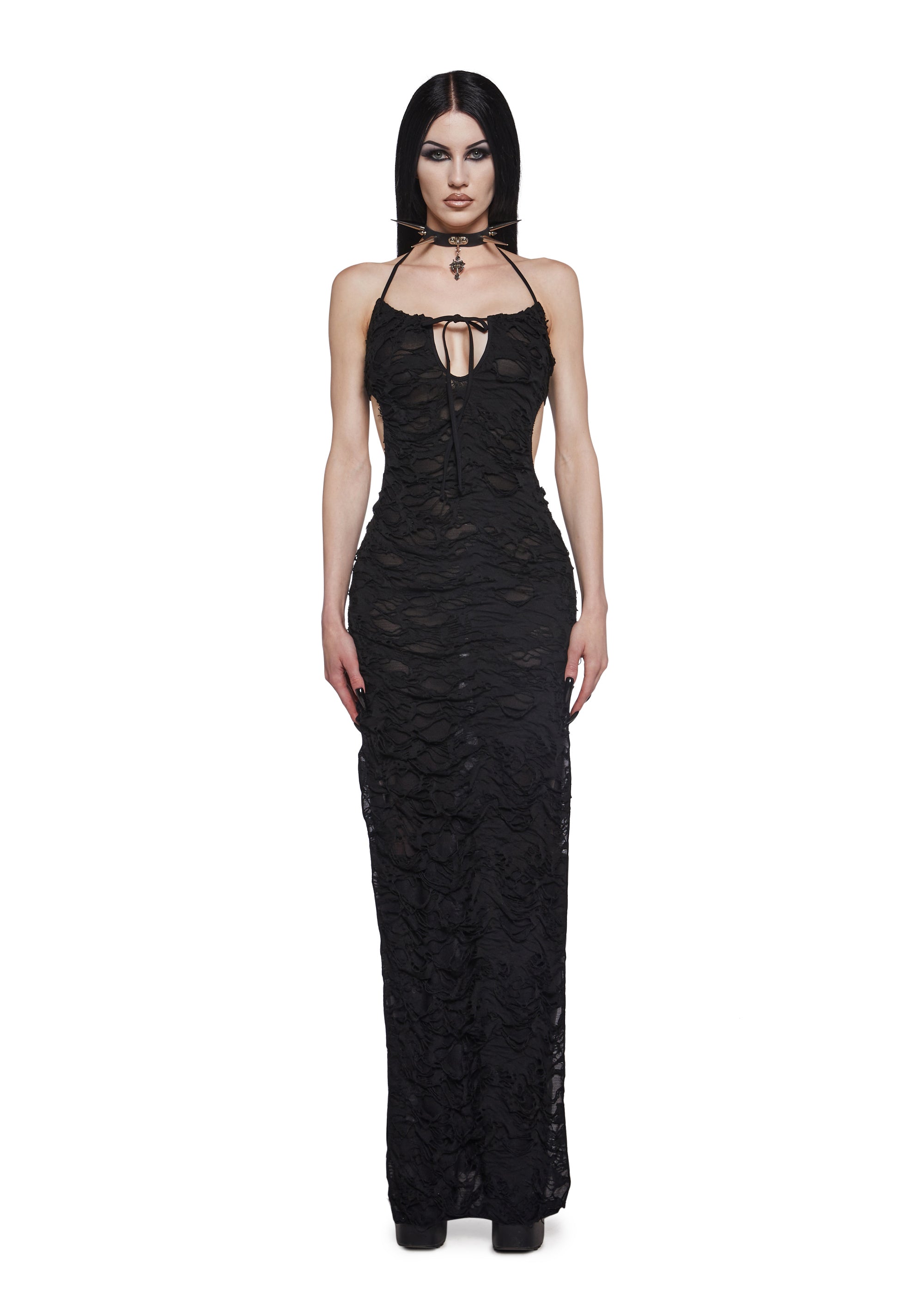 Womens Sexy Goth Shredded Maxi Dress With Slits Widow - Black Dolls Kill Womens Sexy Goth Shredded Maxi Dress With Slits Widow - Black Dolls Kill